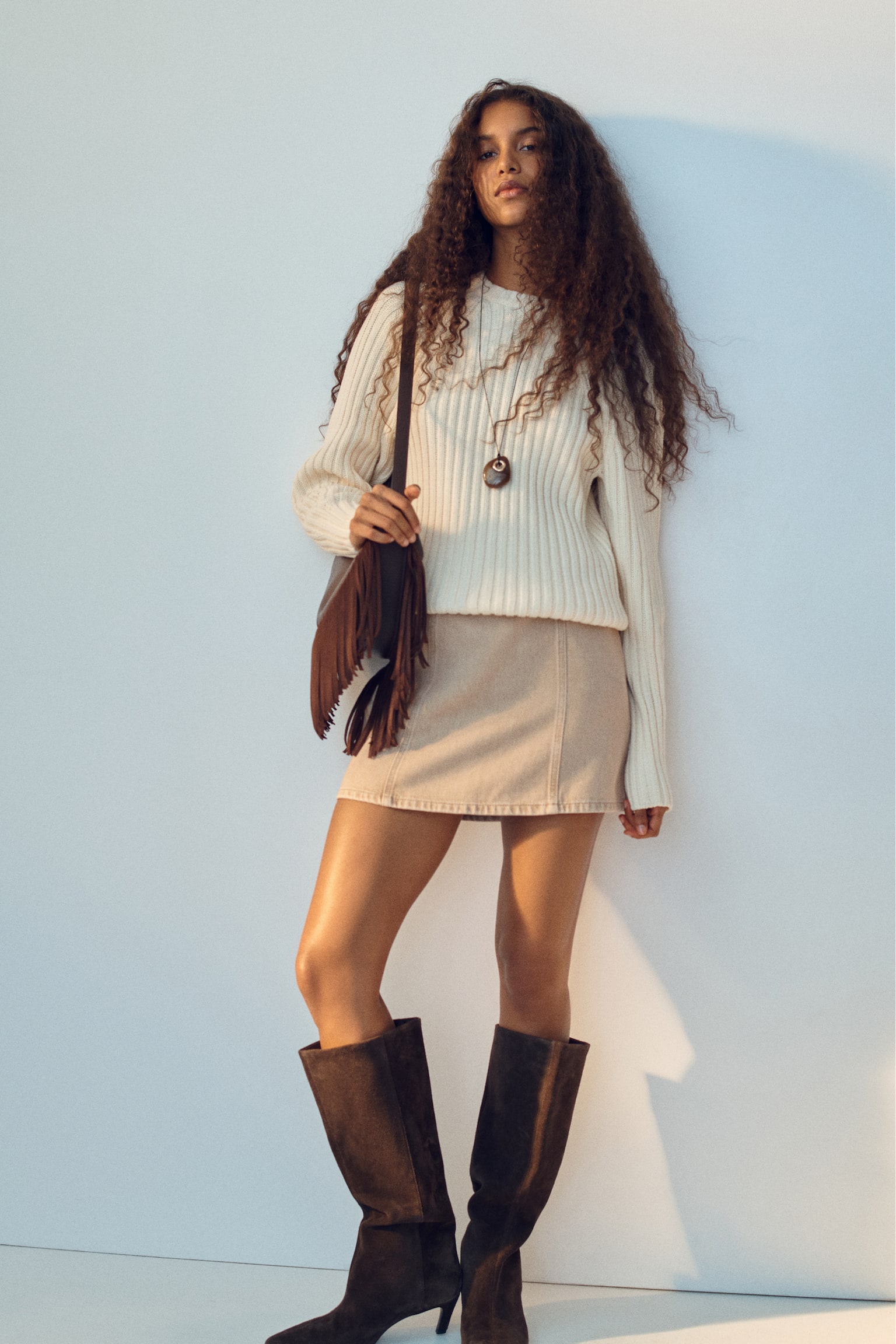 A-line mini skirt - Light beige/Denim blue/Dark denim blue/Black - 1