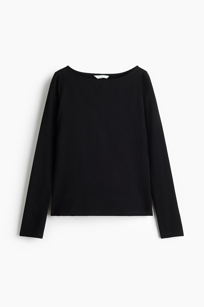 Boat-Neck Top - Black/Cream - 1