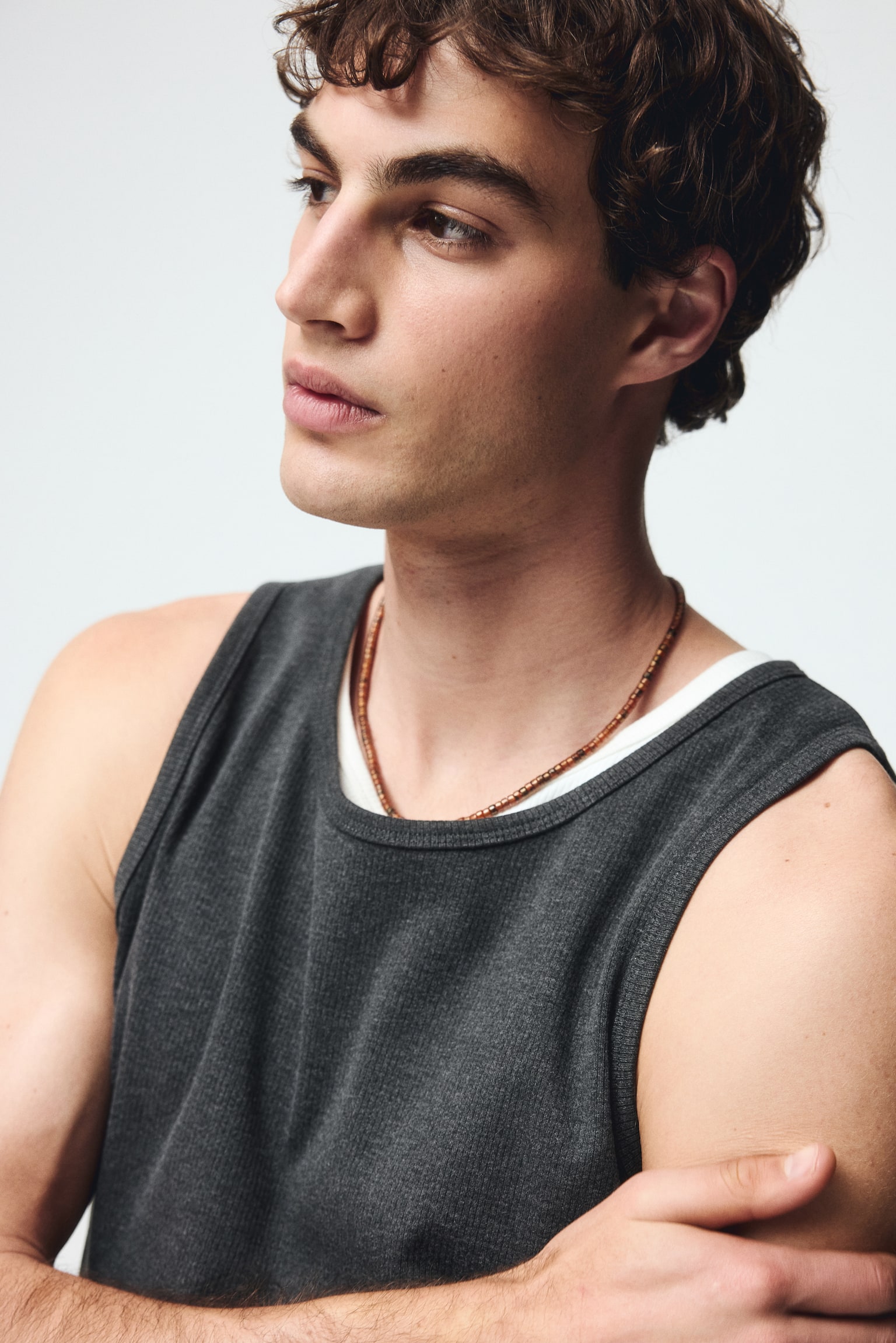 גופיית ריב Slim Fit-אפור כהה - 3