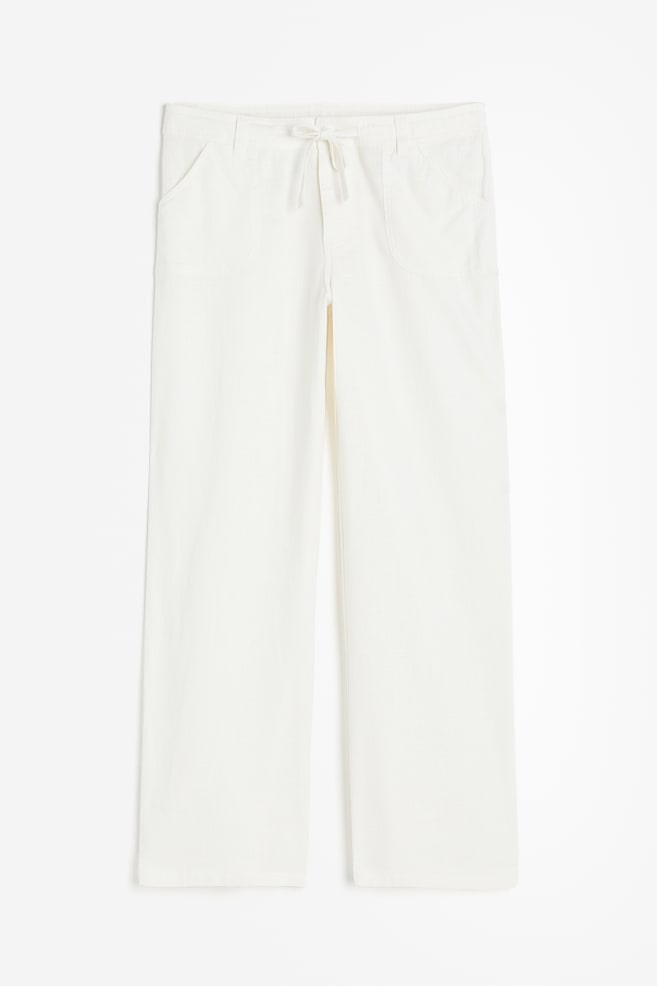 Pantalon droit en lin mélangé - Blanc/Noir/Beige - 2