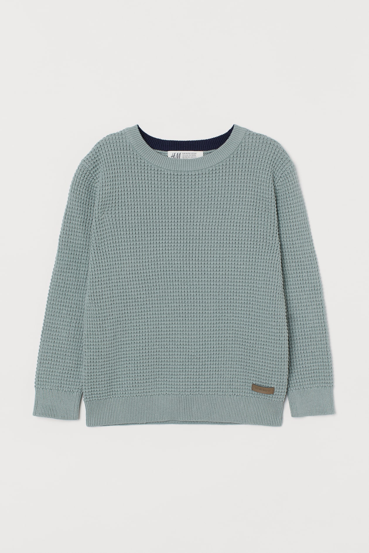 Waffle-knit jumper - Round neck - Long sleeve - Light turquoise - Kids ...