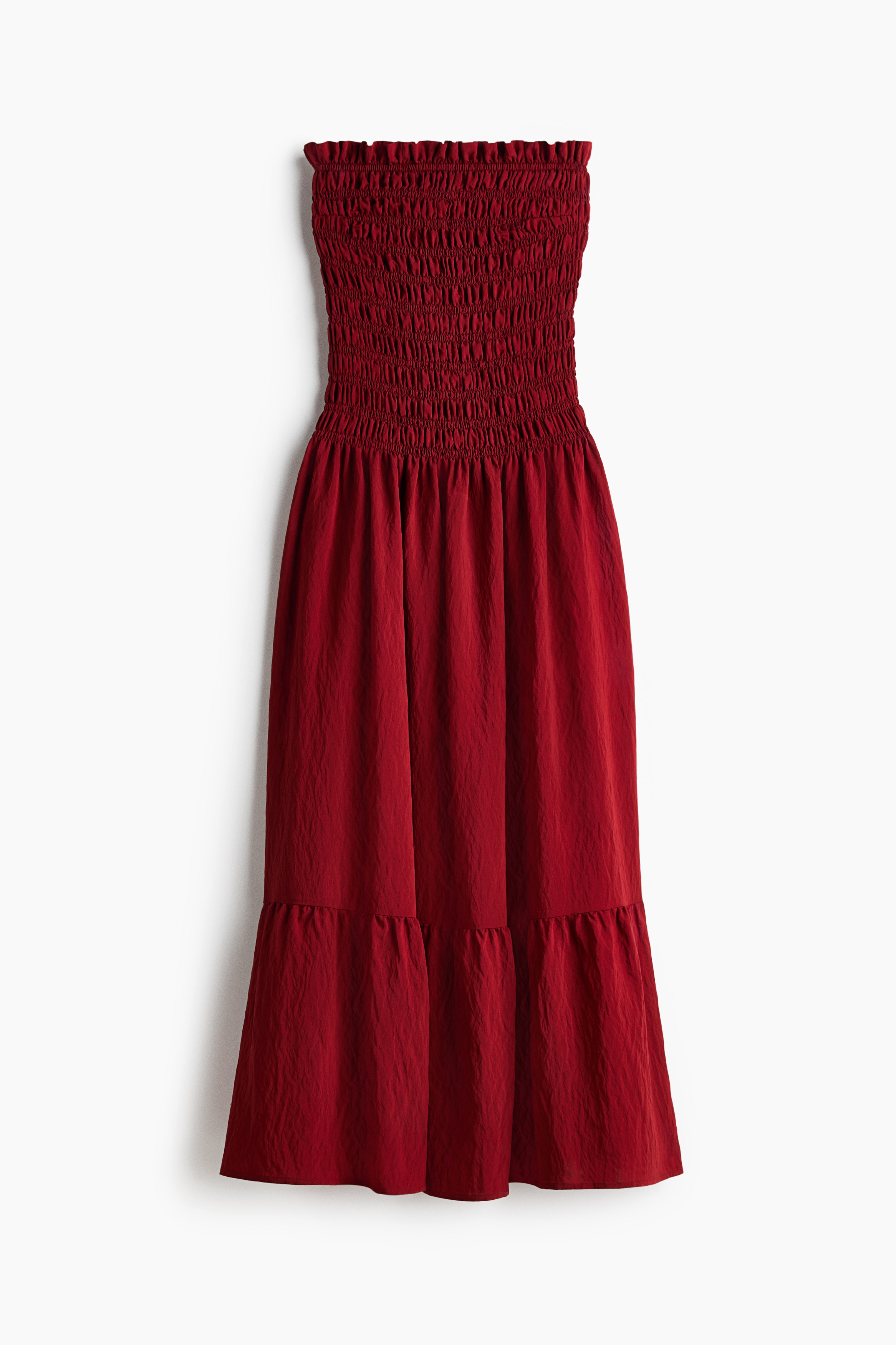 Smocked bandeau dress - Rojo oscuro