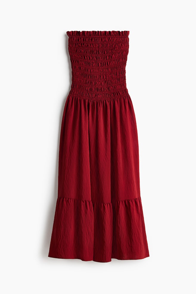 Vestido bandeau con cuerpo nido de abeja - Rojo oscuro/Crema/Floral/Negro/Azul/Estampado paisley - 1