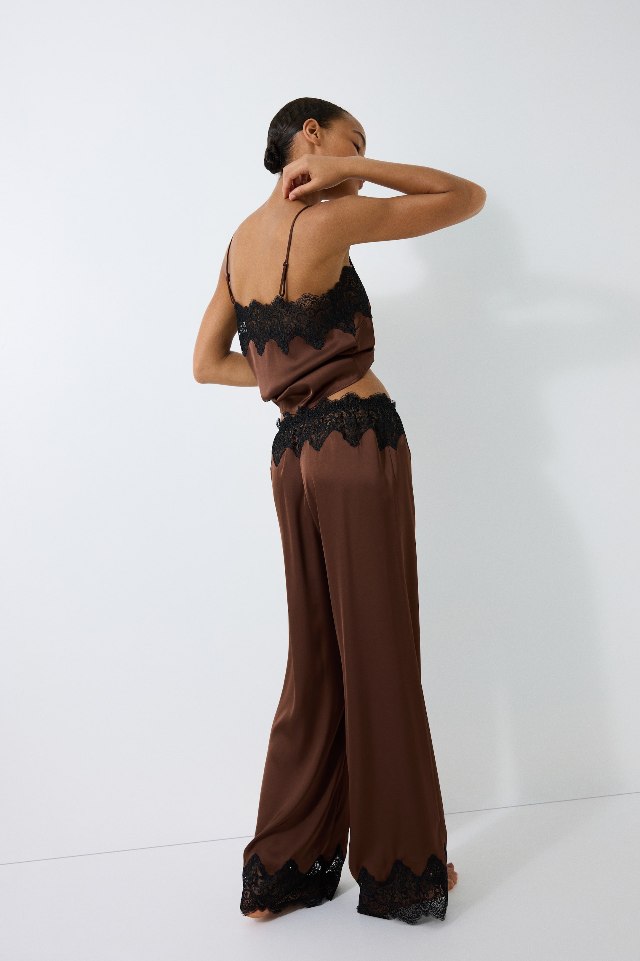 Lace-Trimmed Satin Pajama Pants