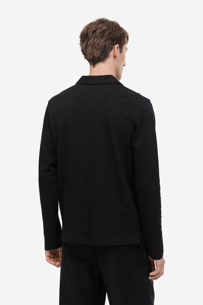Regular Fit Long-sleeved polo shirt - Black/White - 7