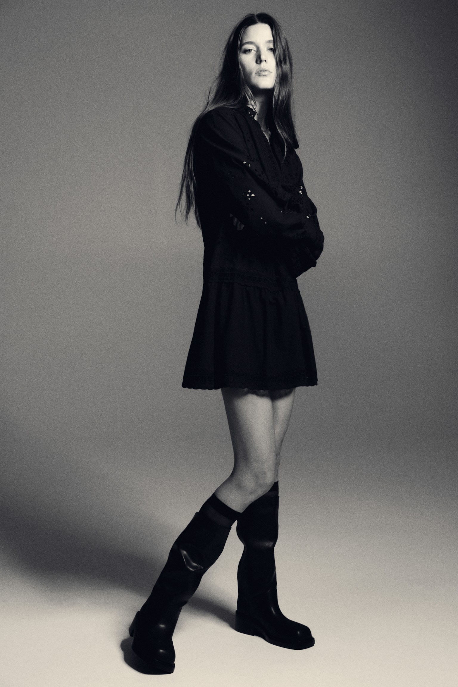 Broderie anglaise dress - Black - 1