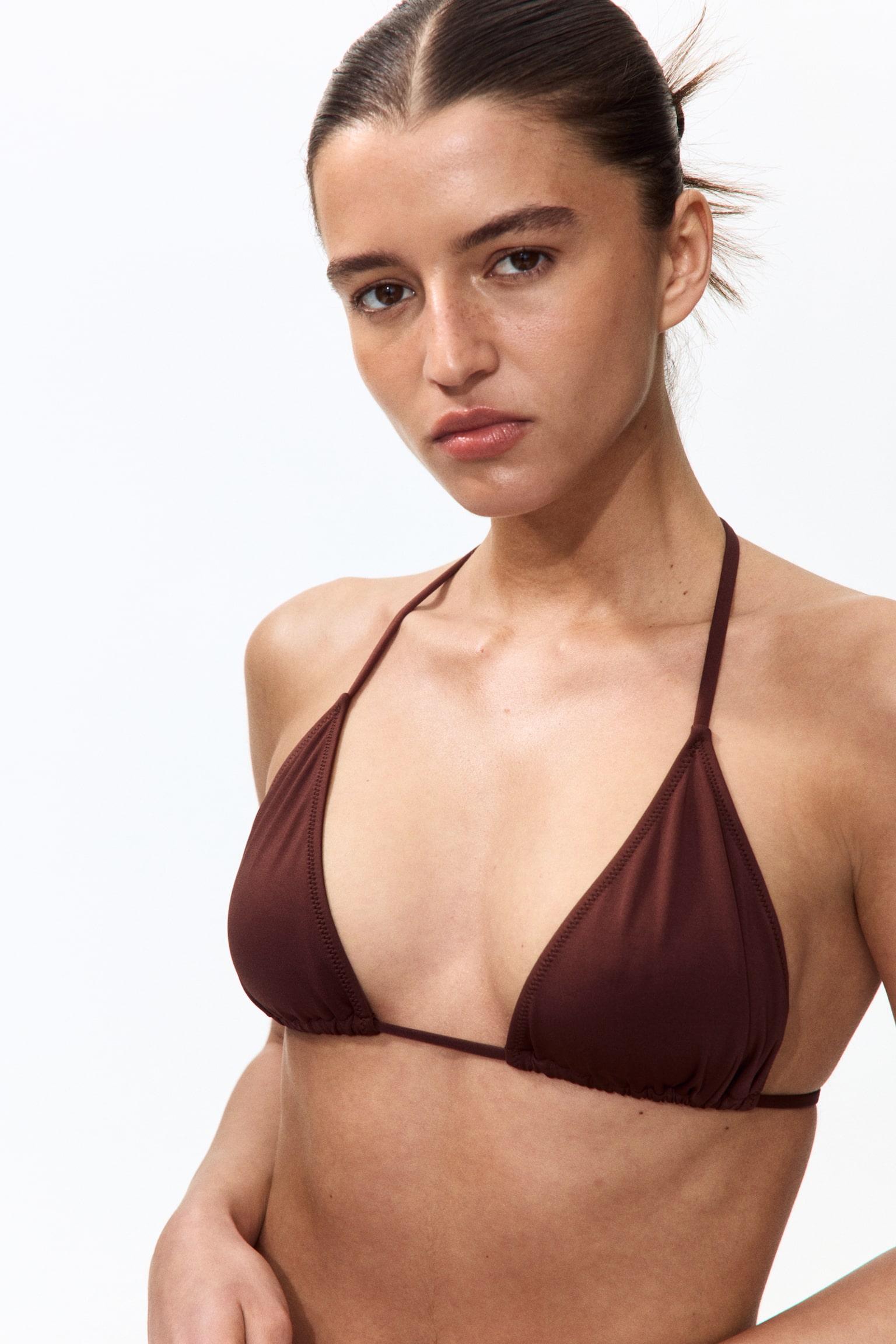 Padded triangle bikini top - Dark brown - 1