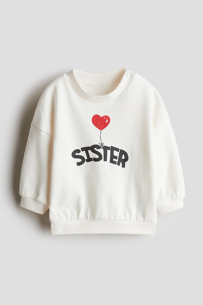 Sweatshirt with Printed Motif - White/Sister/White/Brother - 1