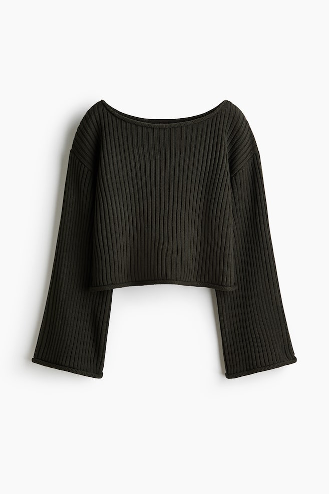 Rib-Knit Boat-Neck Sweater - Dark green/Light beige - 1