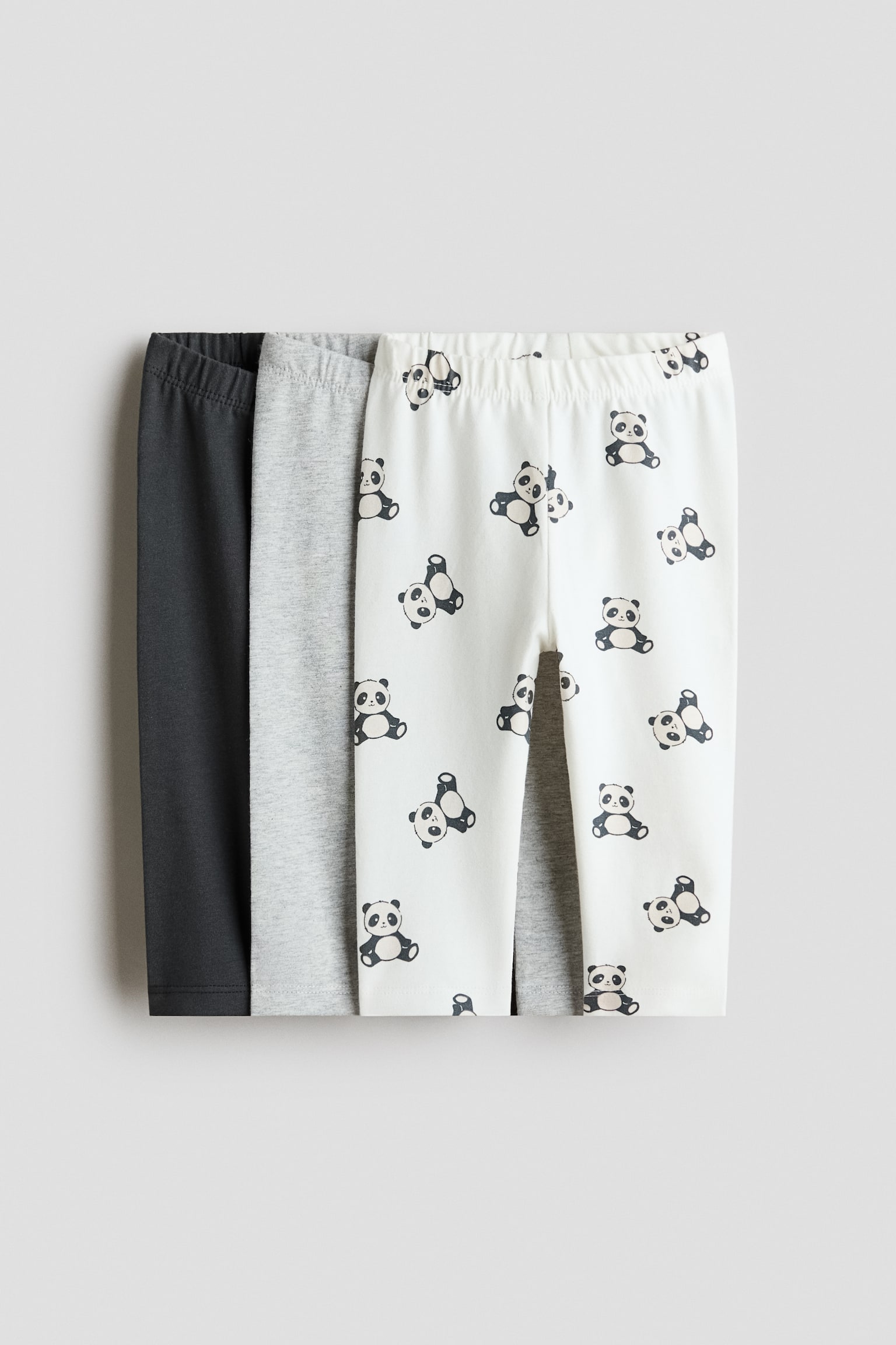 Set van 3 katoenen leggings - Grijs/panda‘s/Dusty blauw/dino's