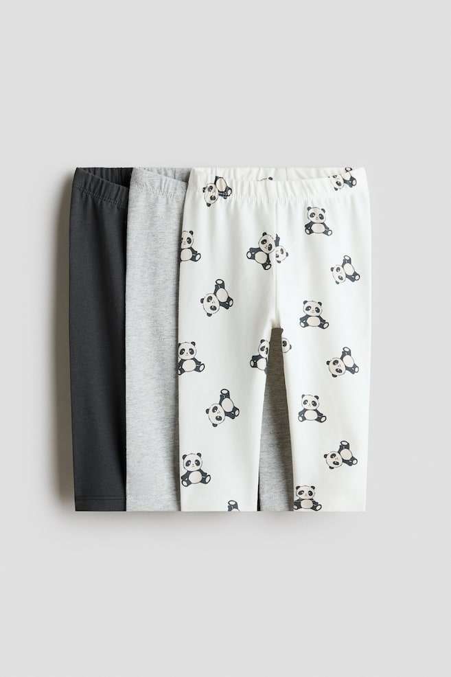 3-pack cotton leggings - Grey/Pandas/Dusty blue/Dinosaurs - 1