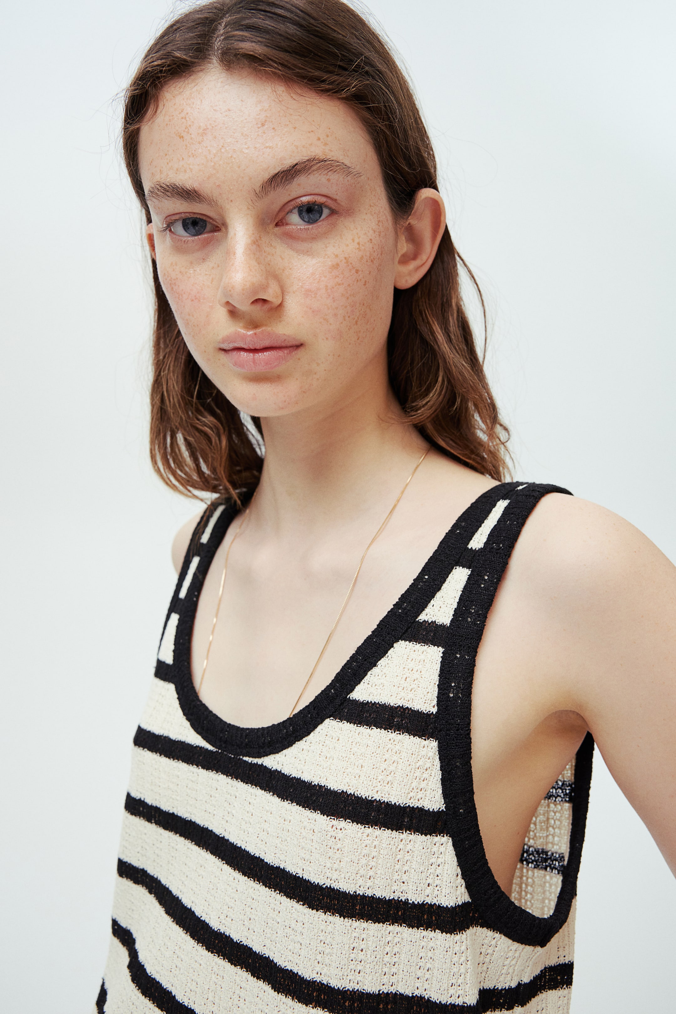 Textured-knit vest top - Cream/Black striped - Ladies | H&M GB