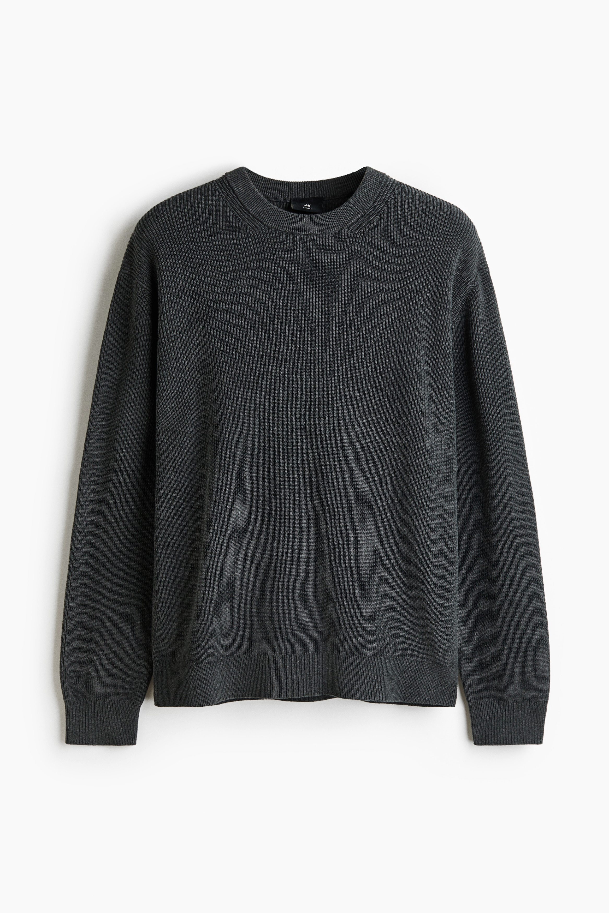 Regular Fit Rib-knit cotton jumper - Dark grey/Black
