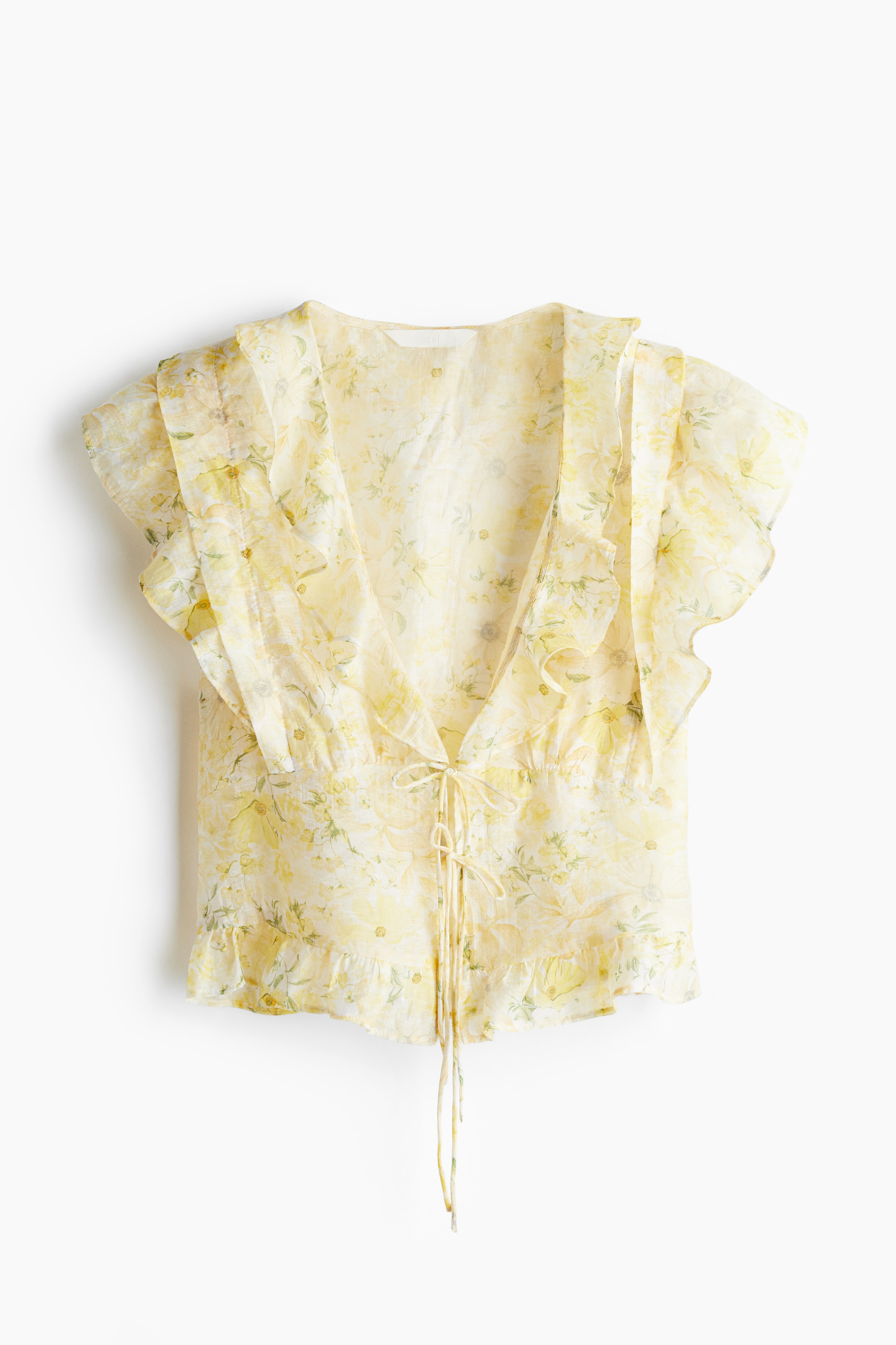 Femme - Blouse à volant Jaune clair/fleuri - Size: L  - H&M