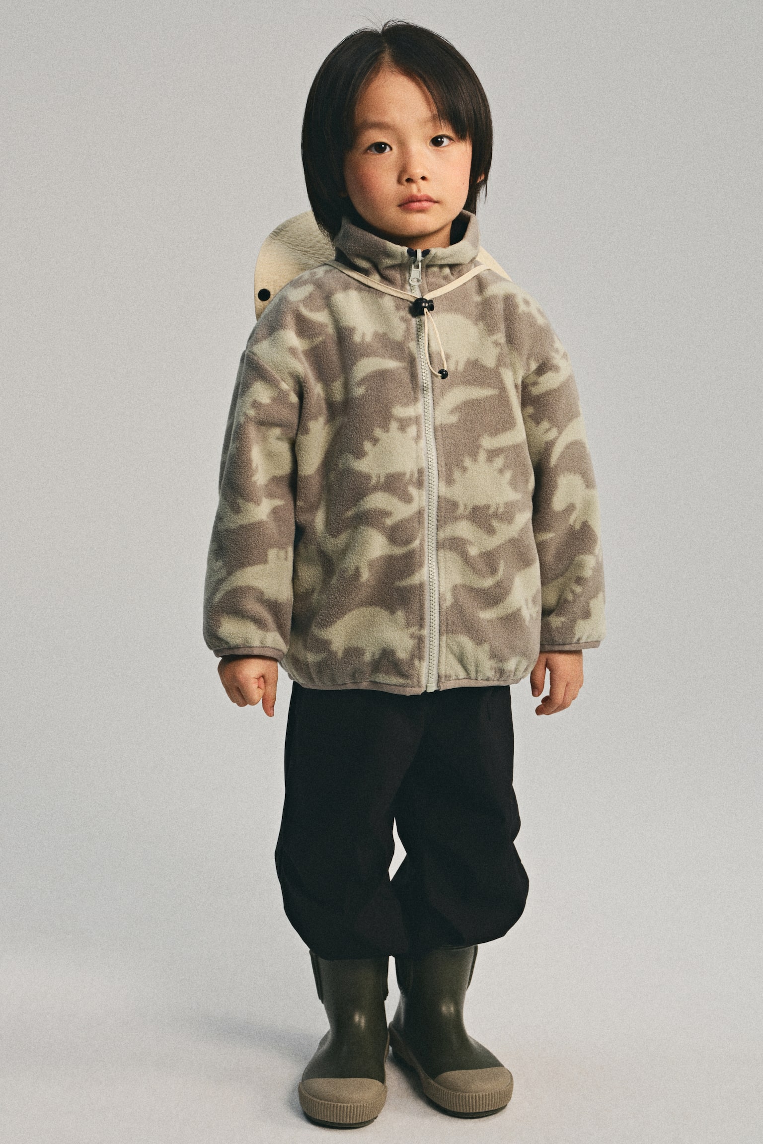 フリース×ナイロン リバーシブルジャケット - グリーン／恐竜 - 1