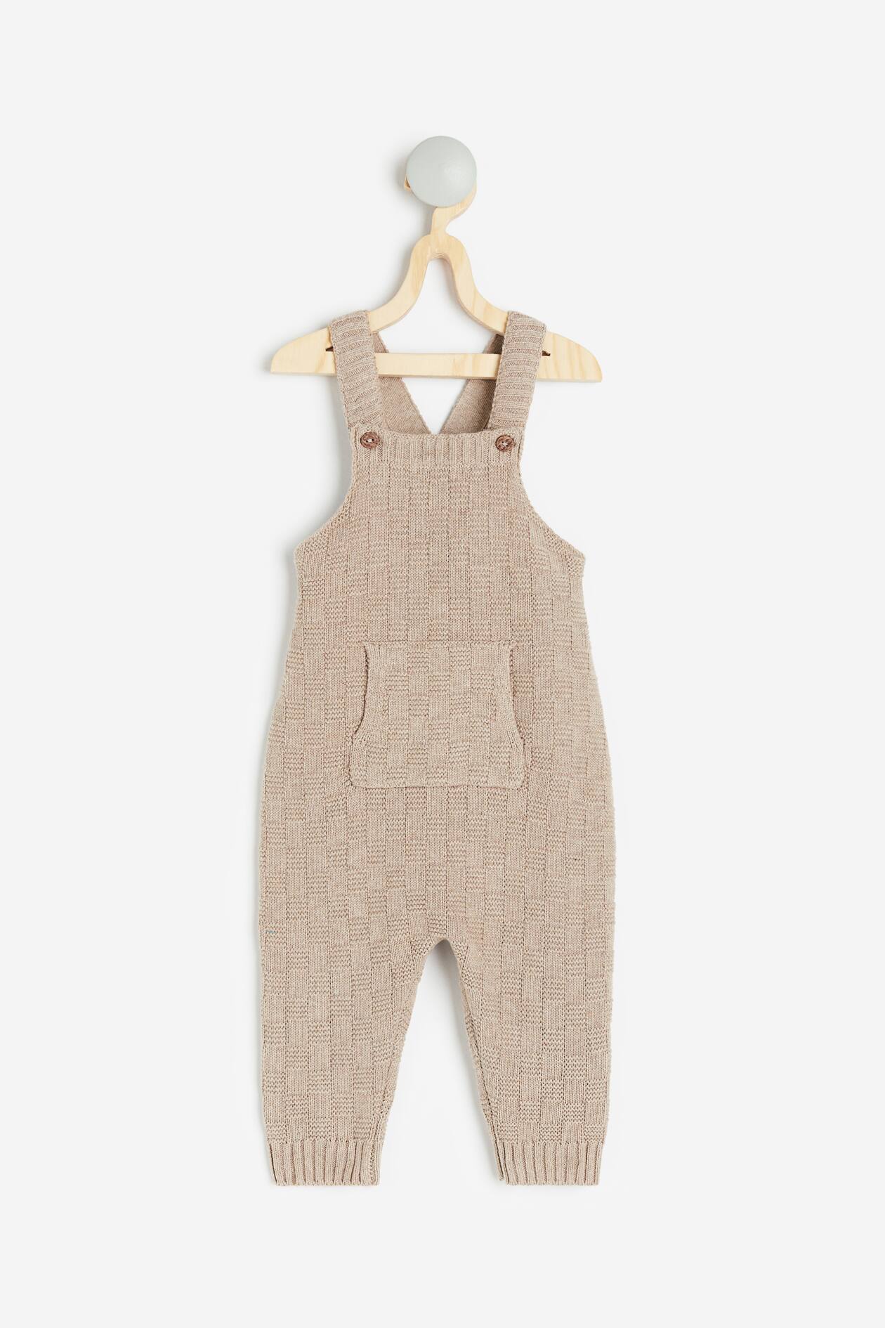 Textured-knit Cotton Overalls - Long - Beige - Kids | H&M US