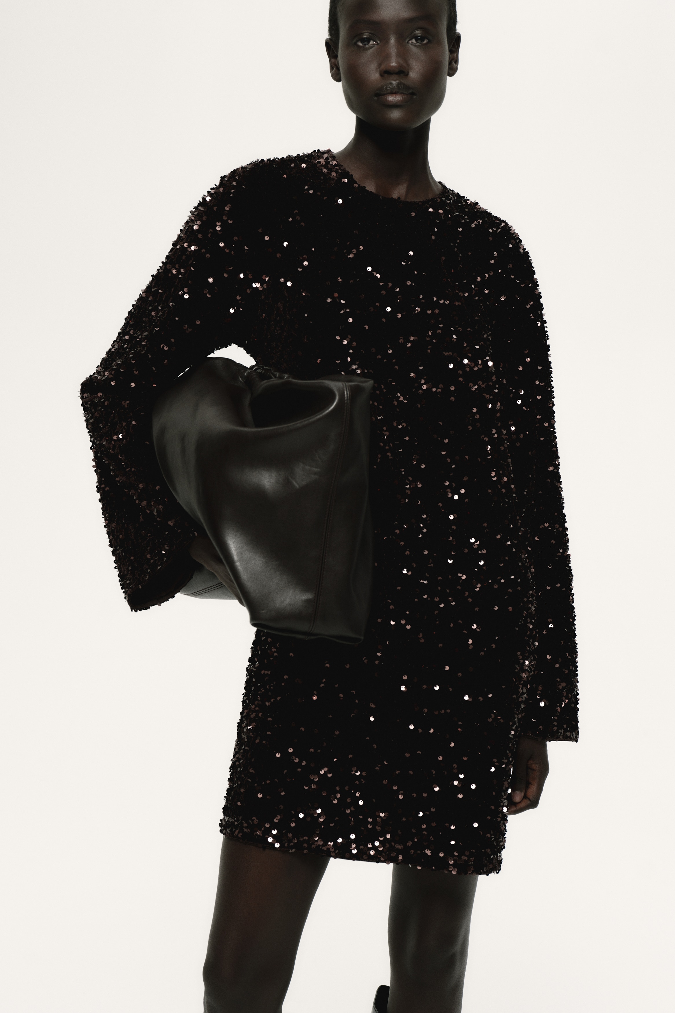 h&m brown sequin dress Gloria Wavamunno Skater Dress UK 10 / Black Suede