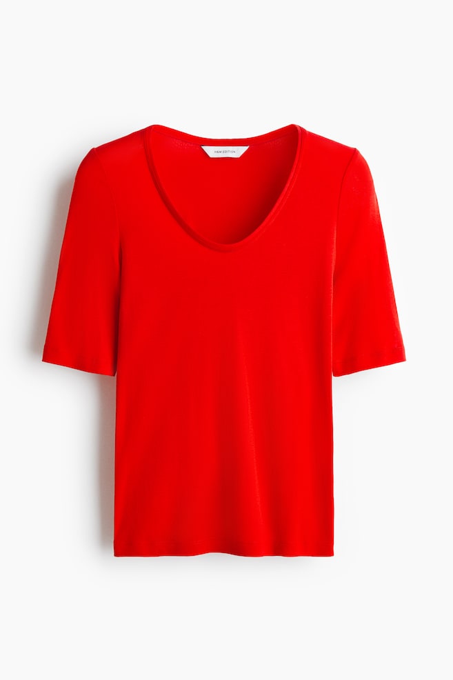 Shirt aus Pima-Baumwolle mit U-Ausschnitt - Rot/Schwarz/Blau - 1