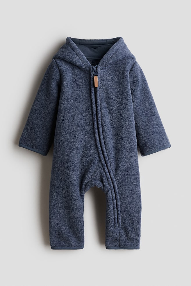Hooded fleece all-in-one suit - Dark dusty blue/Light dusty pink/Light beige/Cream - 1