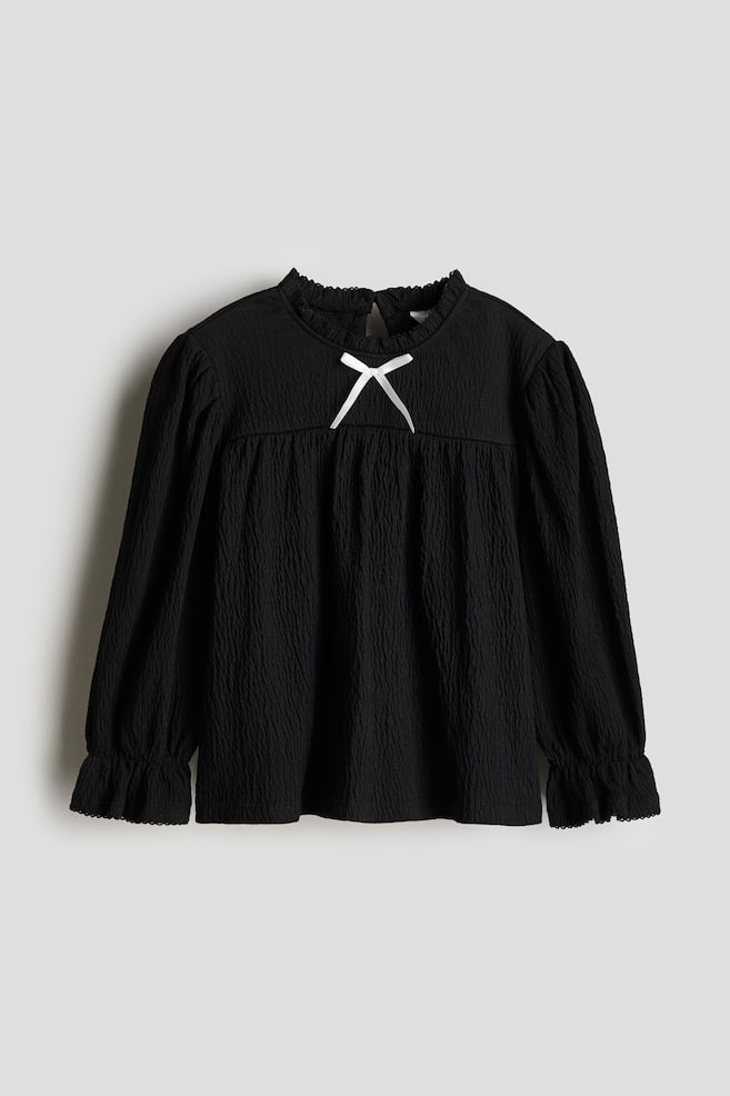 Picot-Trimmed Blouse - Black - 1