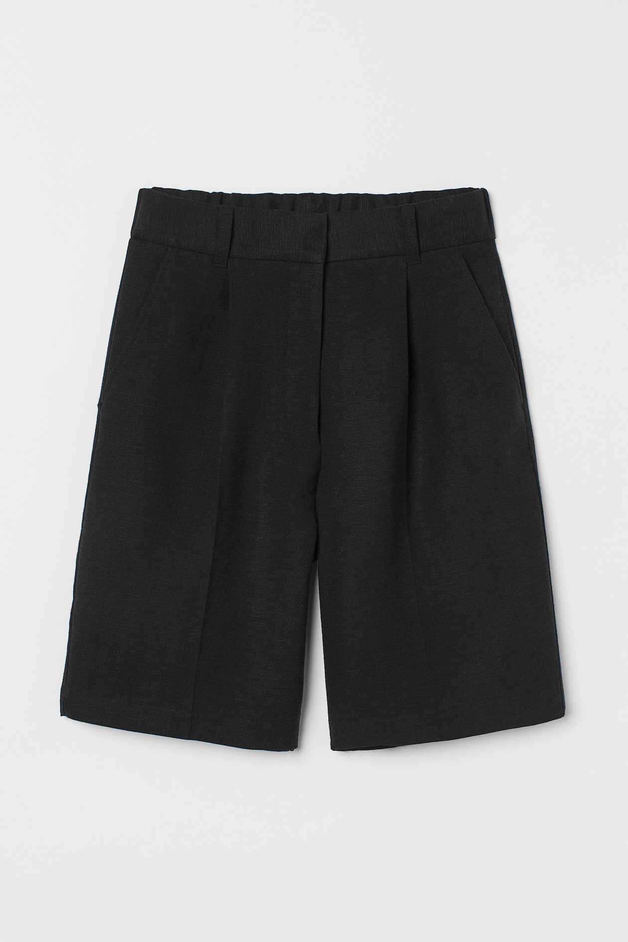 Linen-blend Bermuda shorts - High waist - Knee length - Black - Ladies ...