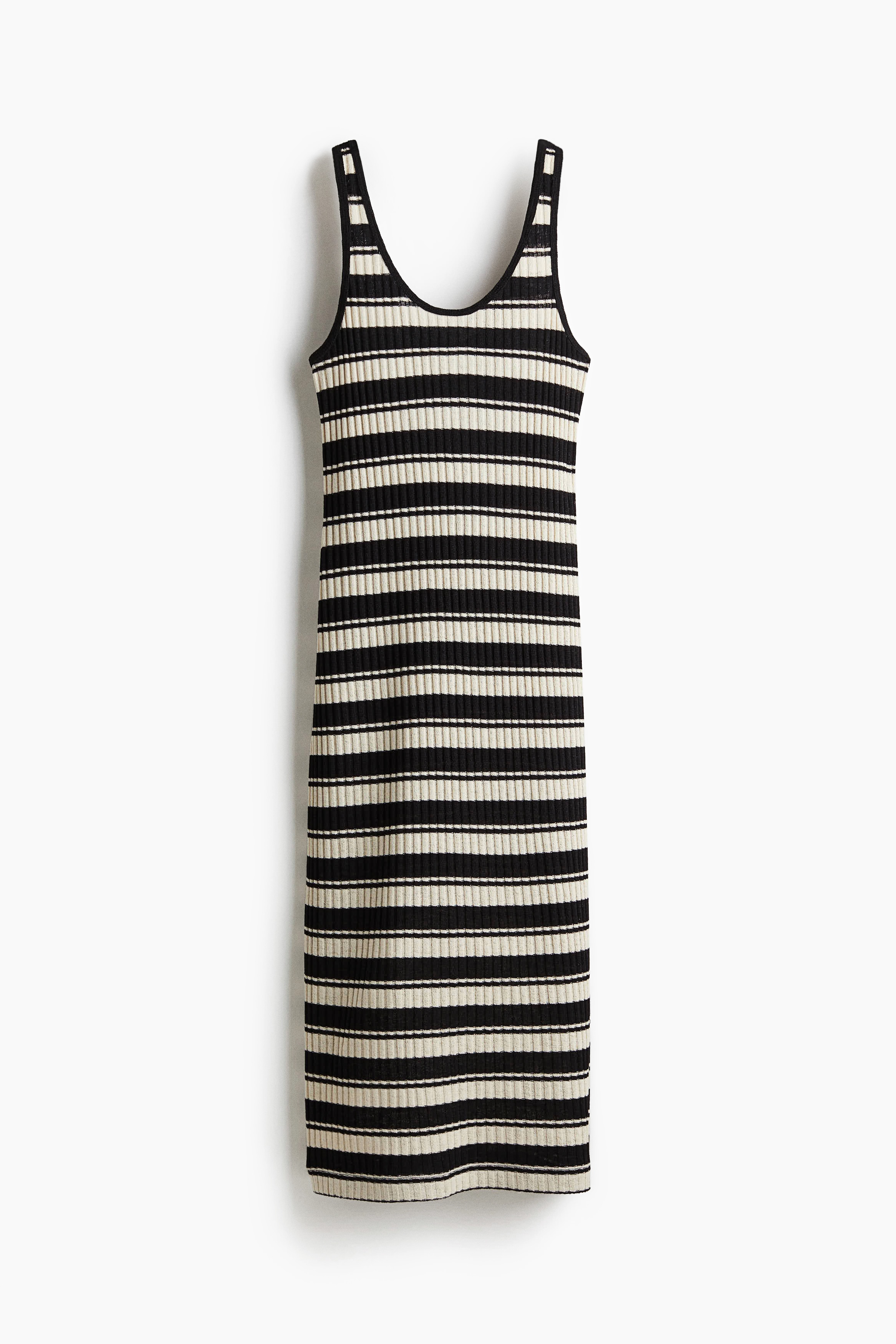 Rib-Knit Dress - Black/striped/Beige