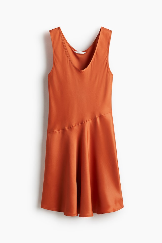 Flared satin dress - Orange/Green/Dark brown - 1