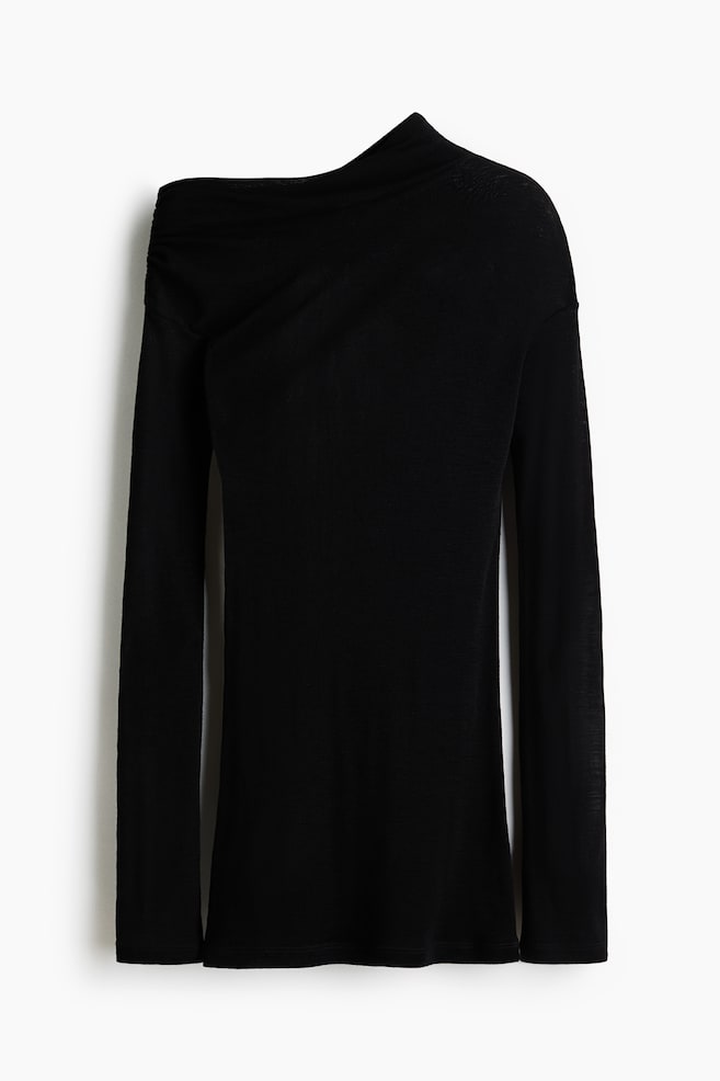 One-shoulder wool top - Black - 1