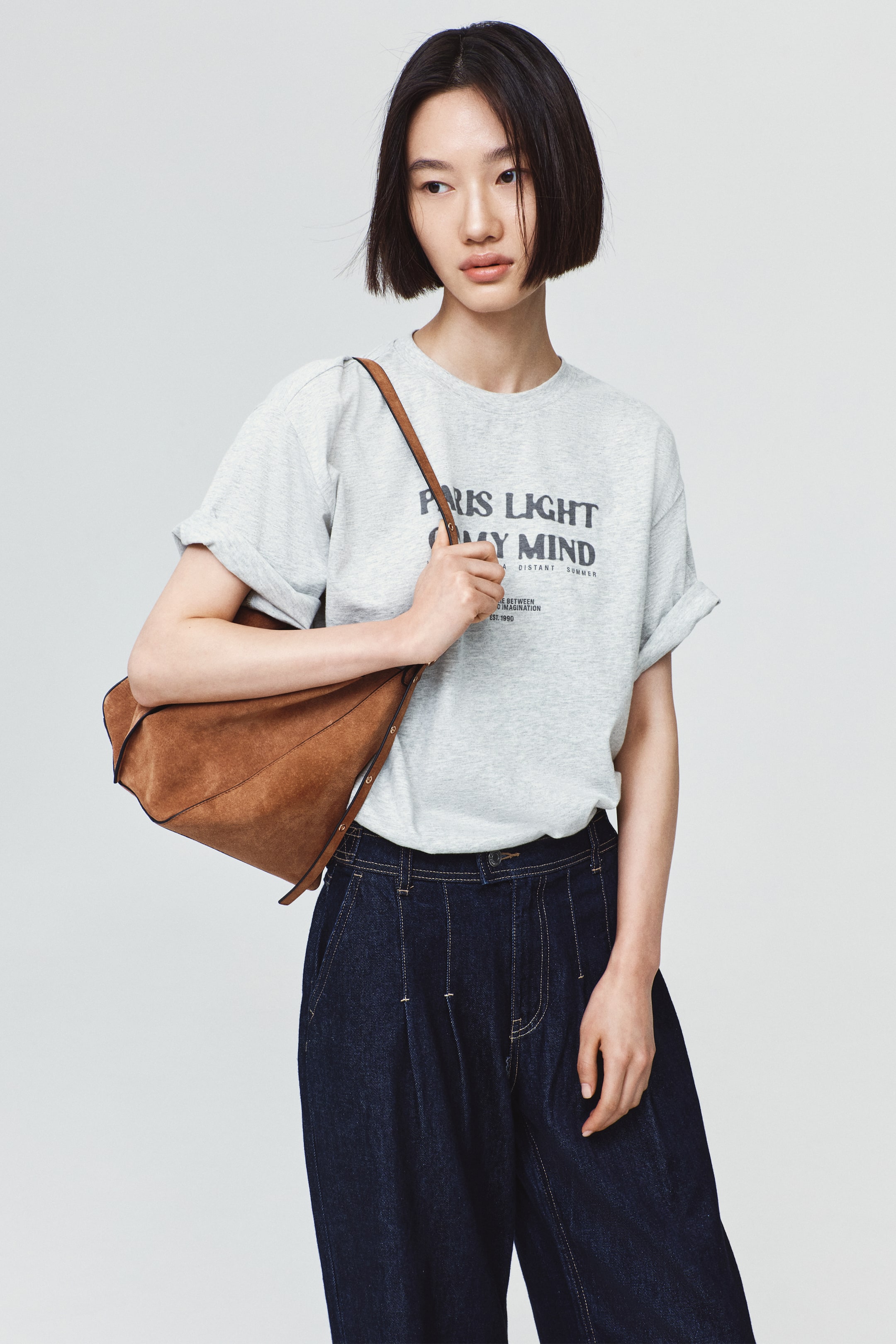 View larger image: Printed Cotton T-Shirt - Light gray melange/Paris - Ladies | H&M PH 1