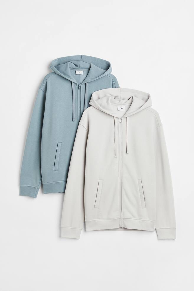 2-pack Relaxed Fit Zip-through hoodies - Turquoise/Light grey - 1