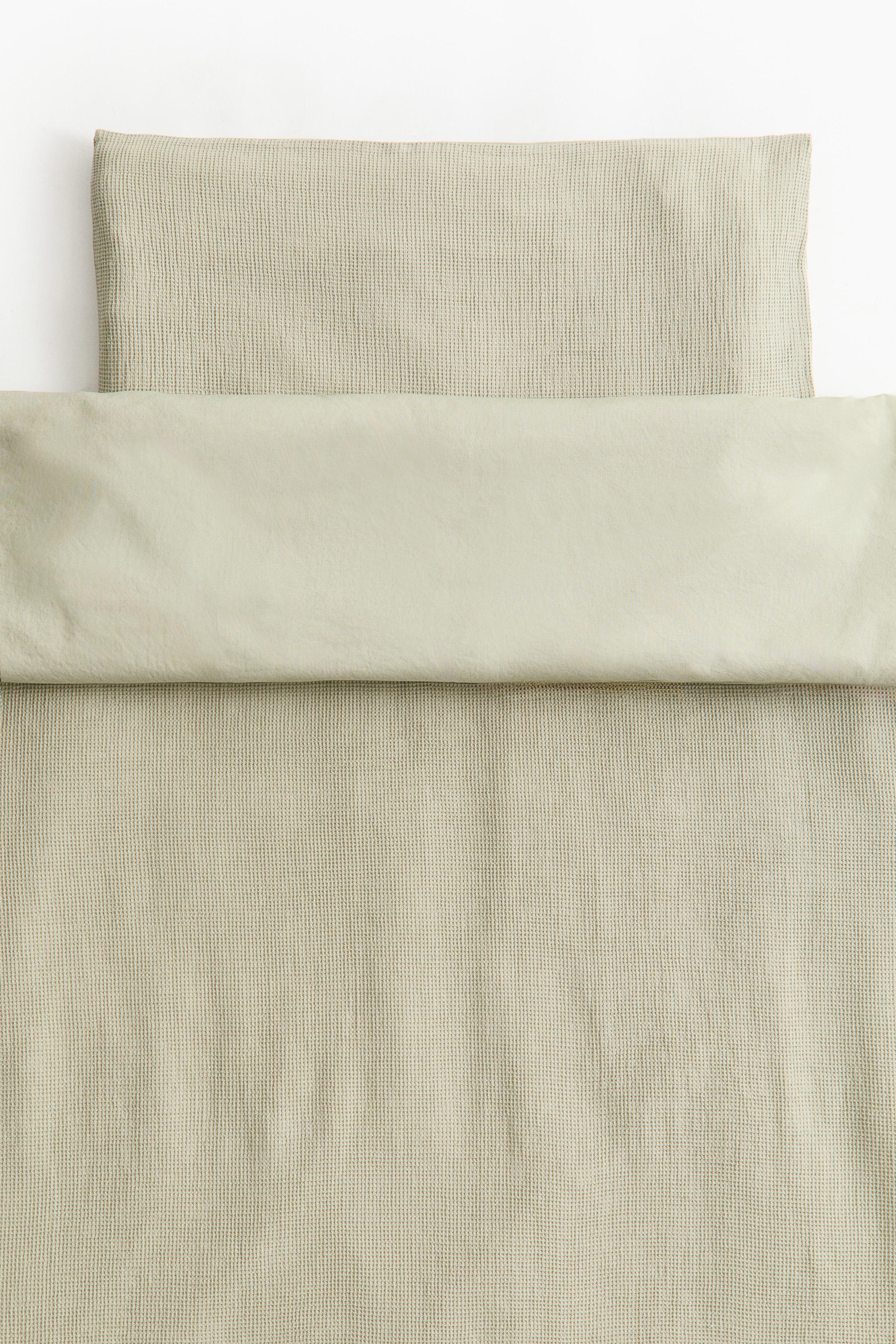 Súprava vafľových obliečok do postieľky - Tlmená zelená/Béžová