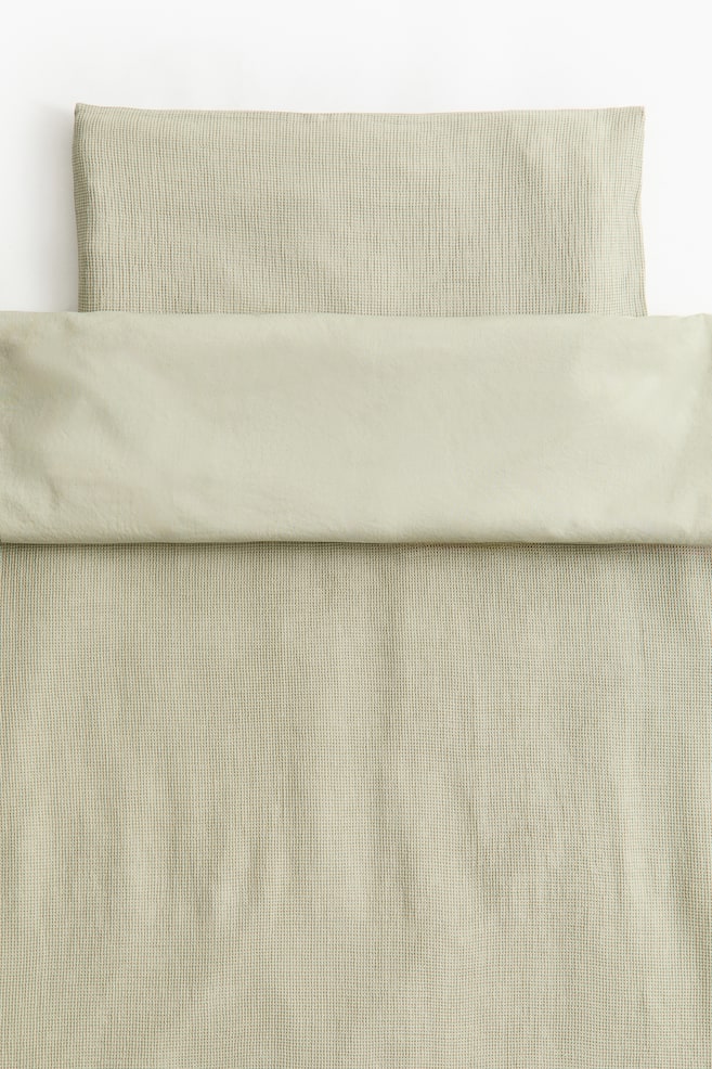 Waffled Crib Duvet Cover Set - Dusty green - 1
