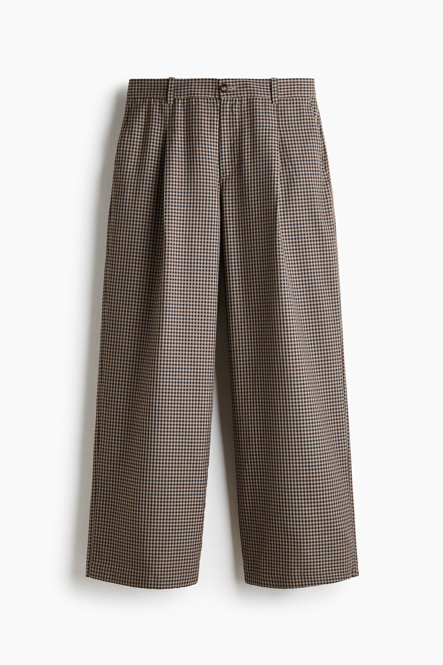 Мужские брюки H&M Oversized Wide-Leg Tailored, цвет: Серо-коричневый / Клетчатый — фото 1