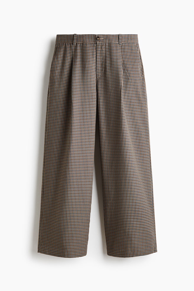 Pantalon sur mesure grande taille à jambes larges - Taupe clair/carreaux - 1