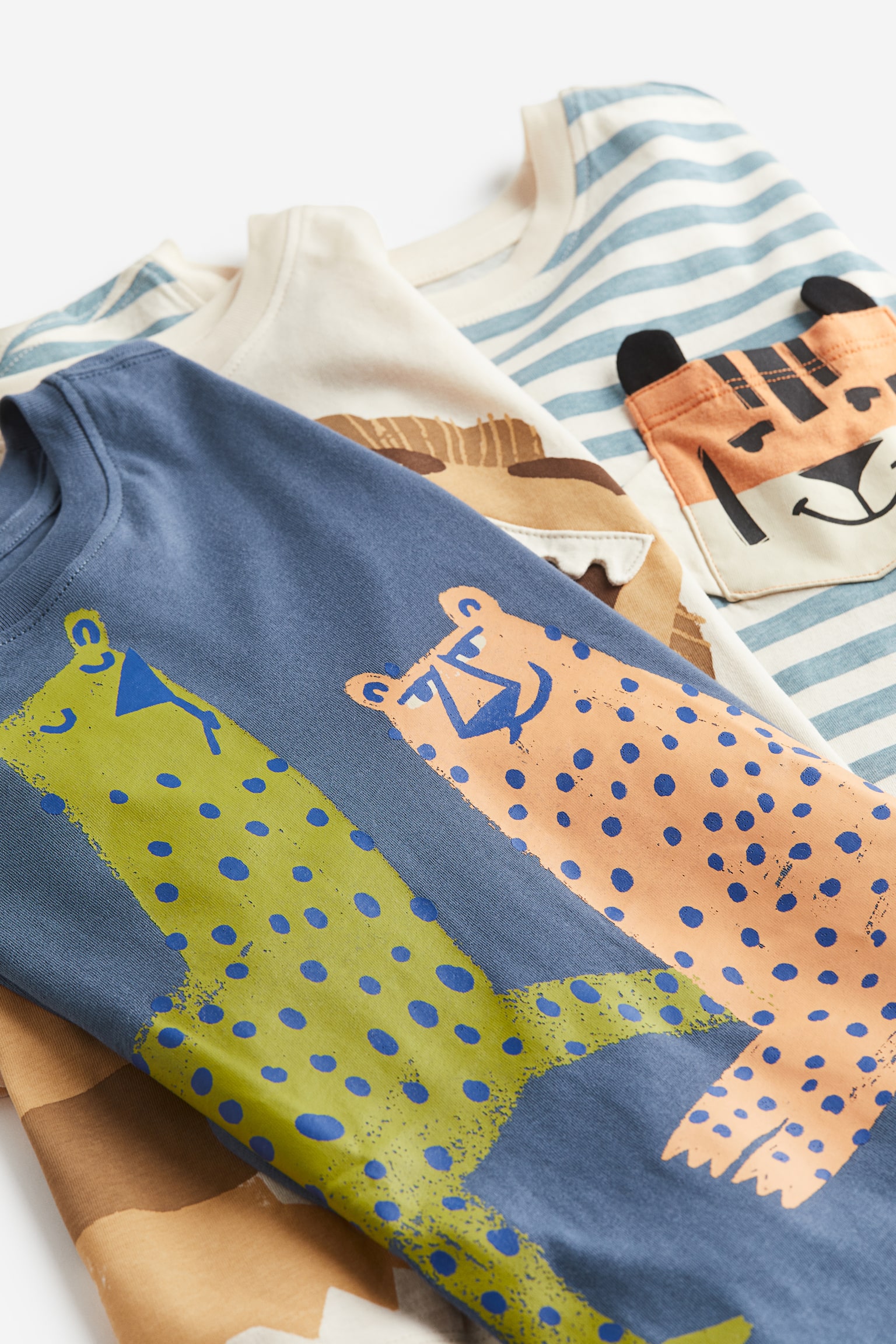 3-pack Print Cotton Tops - Turquoise/Animals - 3