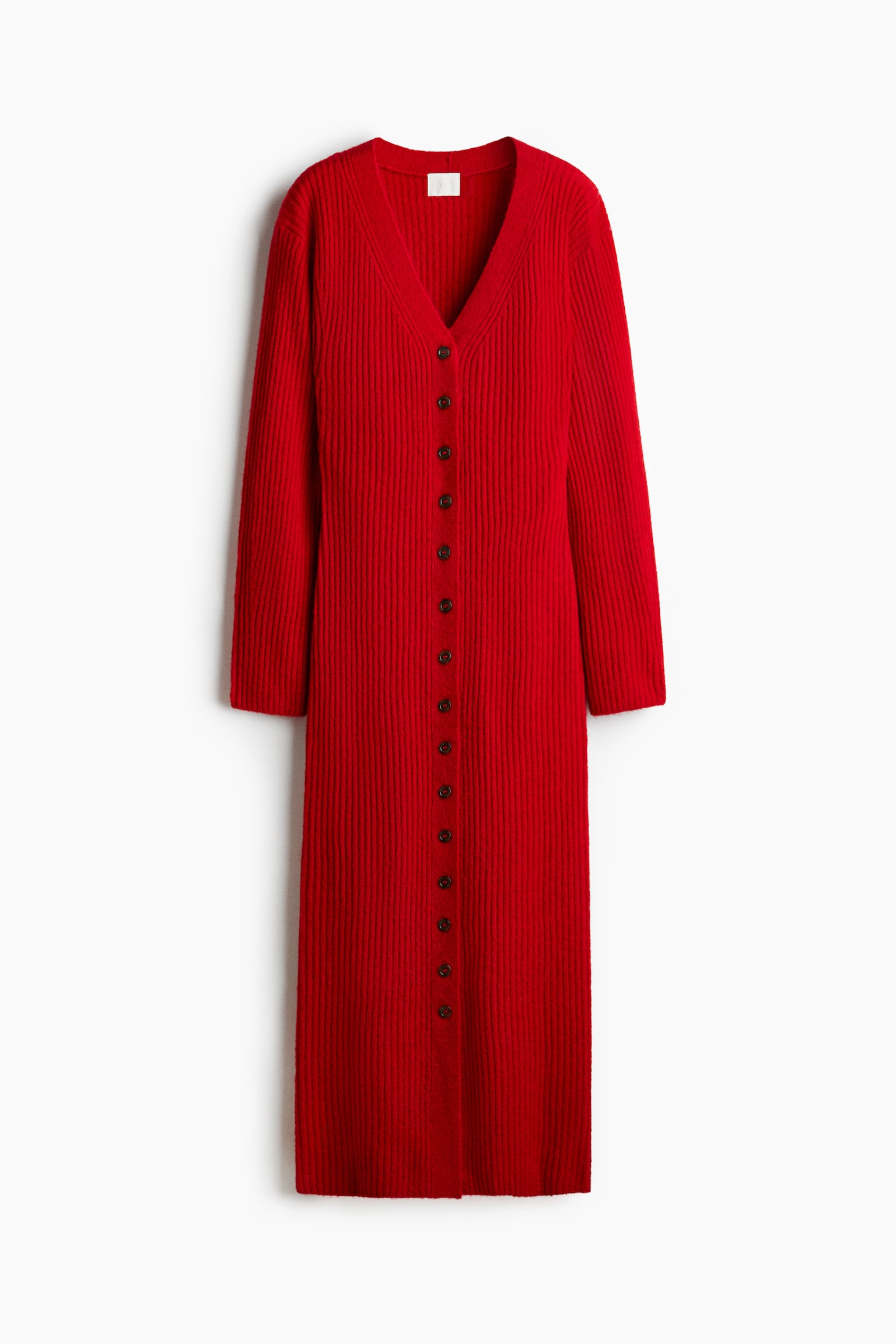 Rib-knit dress - Red/Light beige marl - 2