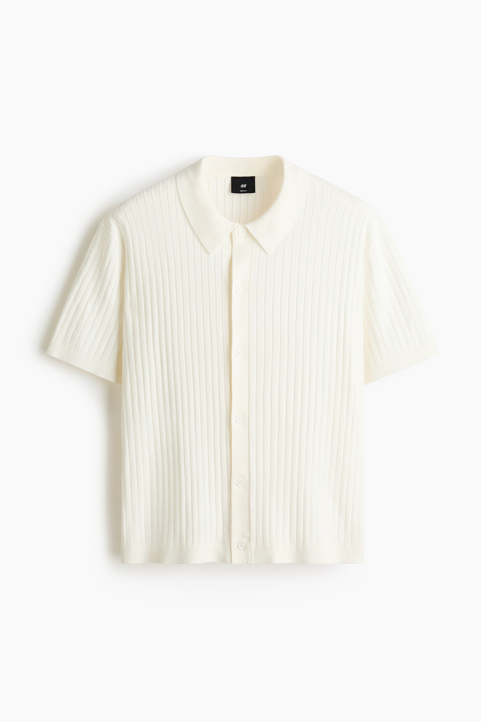 Мужская рубашка H&M Regular-Fit Rib-Knit, цвет: Кремовый — фото 1
