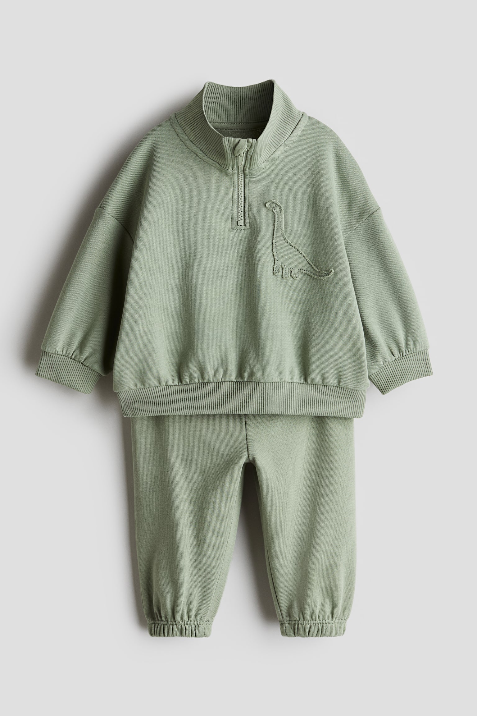 2-piece Cotton Set - Light khaki green - 1