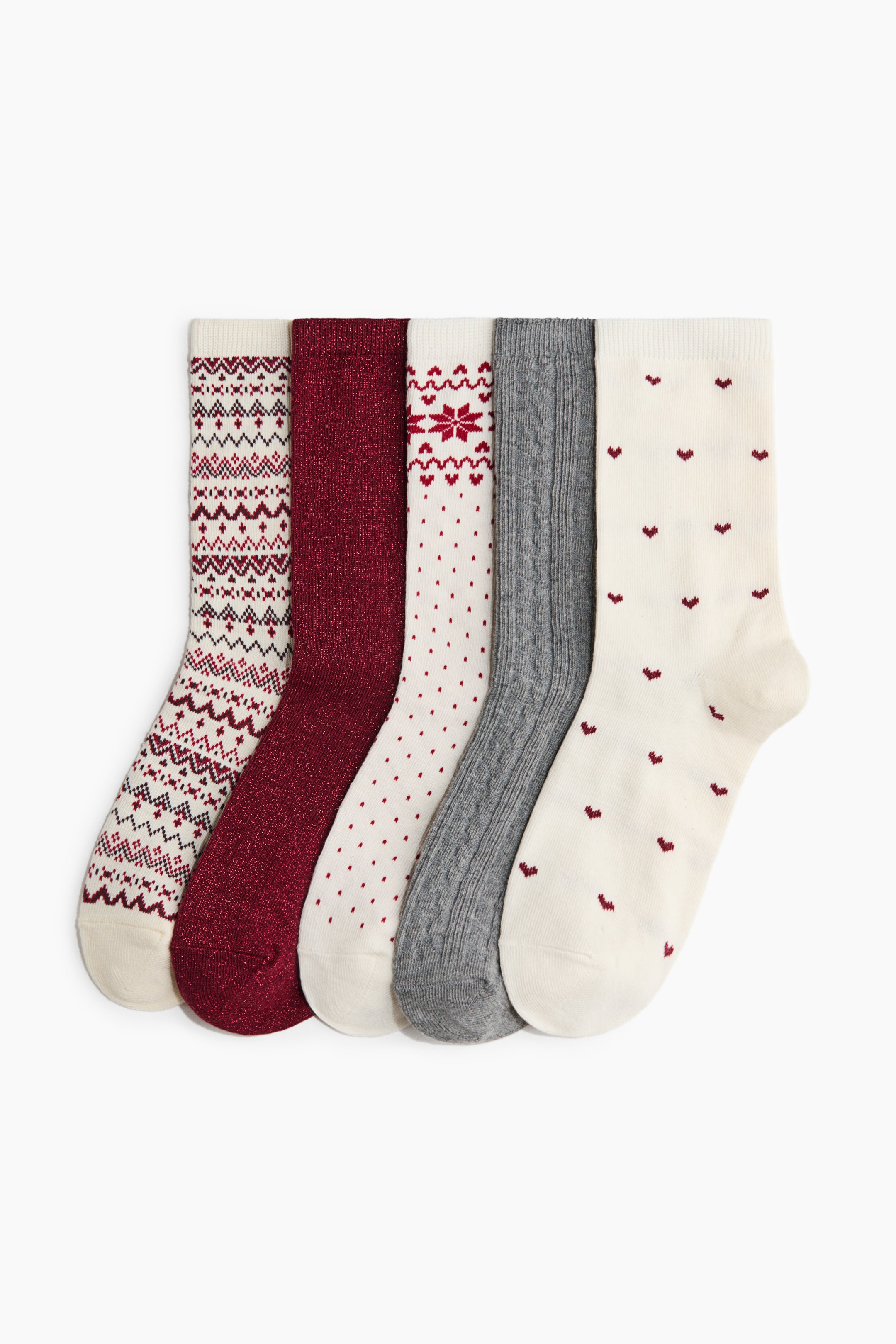 View larger image: 5-pack socks - Dark red/Hearts - Ladies | H&M 1