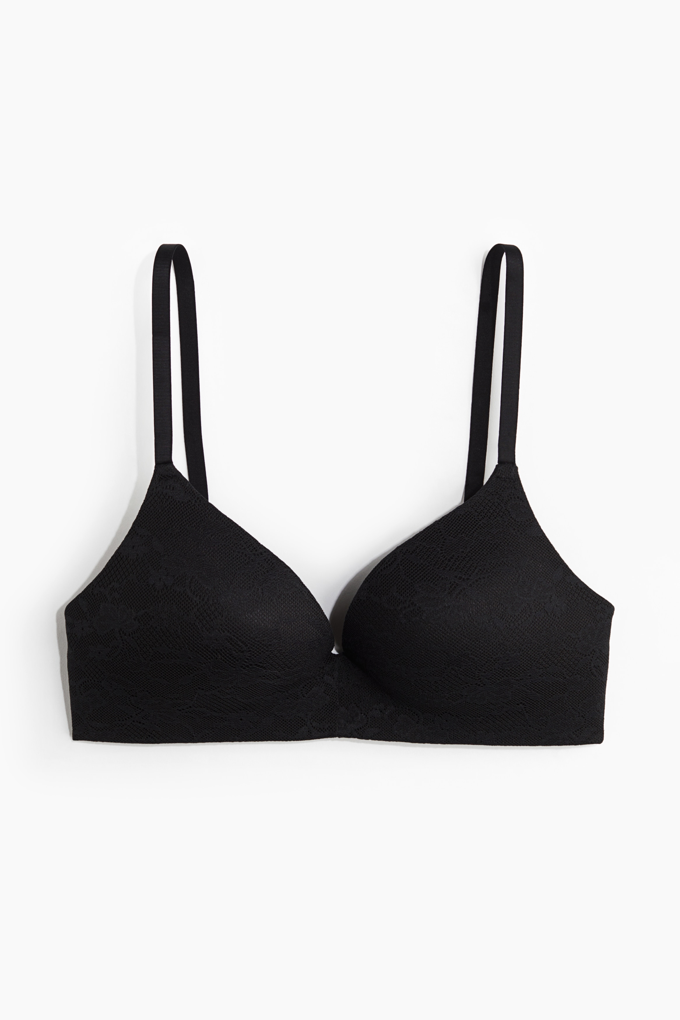 Ladies - Black Padded non-wired lace bra - Size: 34A  - H&M