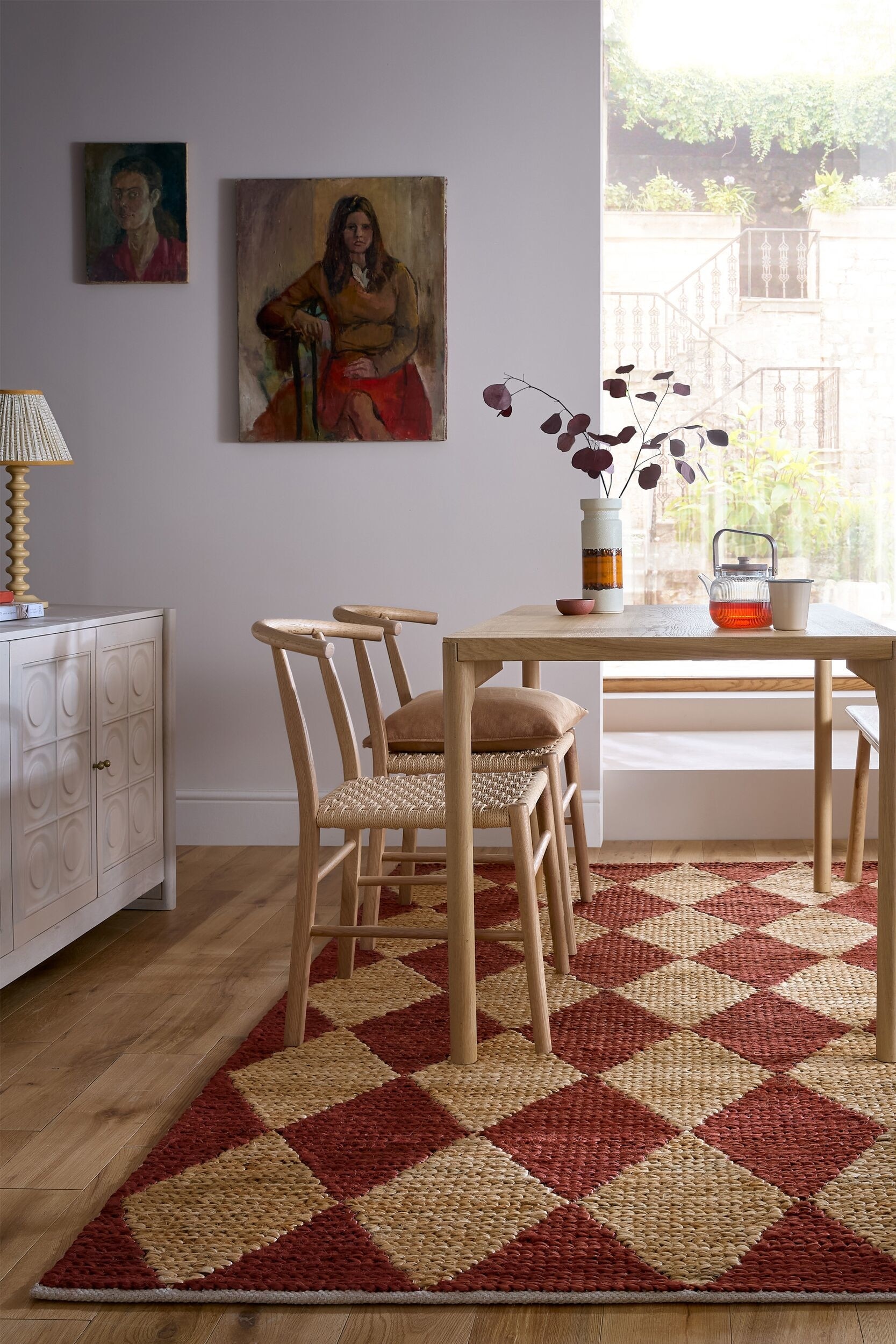 Effie Diamond Grof Jute Vloerkleed - Terracotta/Licht Beige