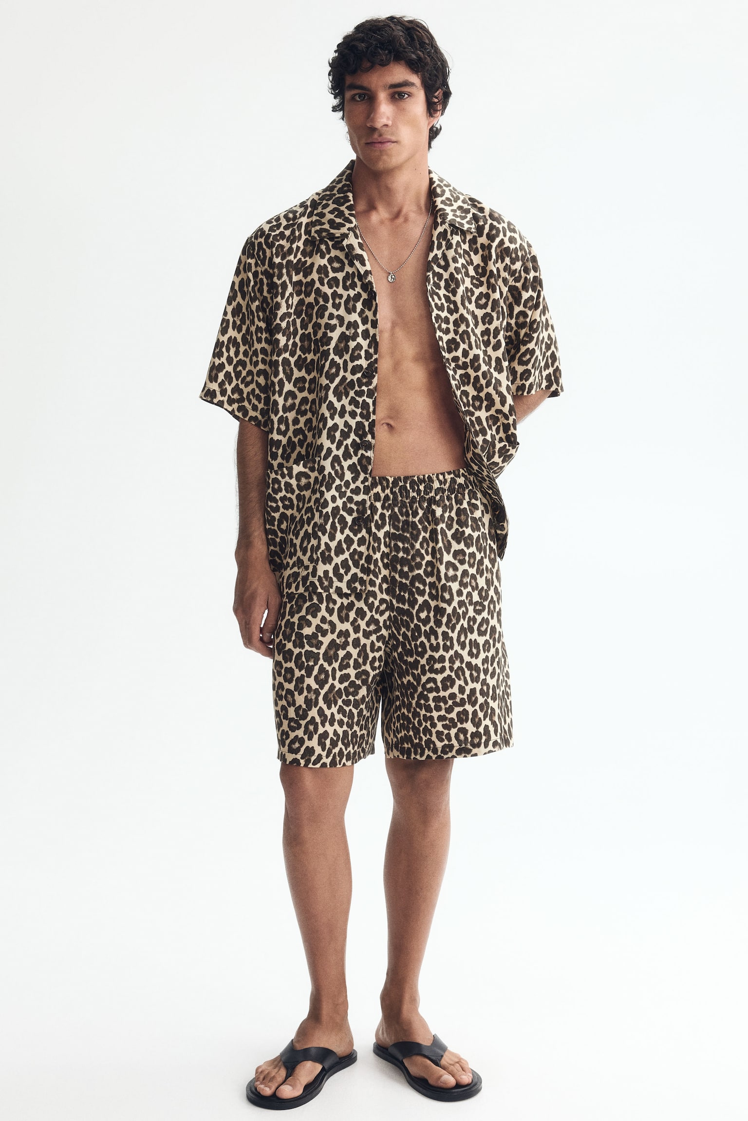 2-piece lyocell set - Cream/Leopard print/Black - 1