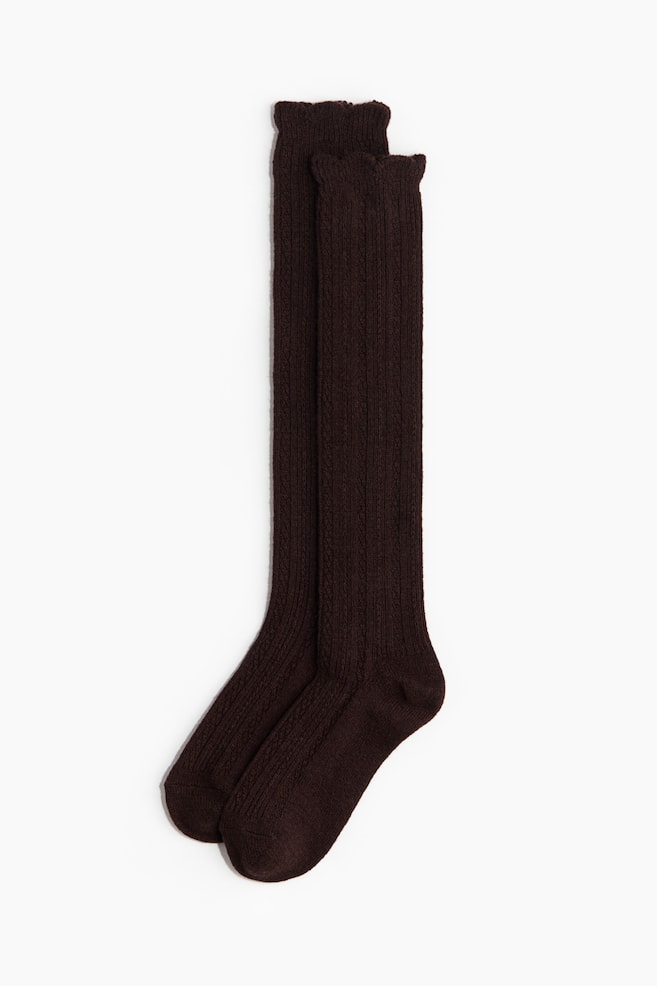 Calcetines a la rodilla en punto con diseño - Marrón oscuro - 1