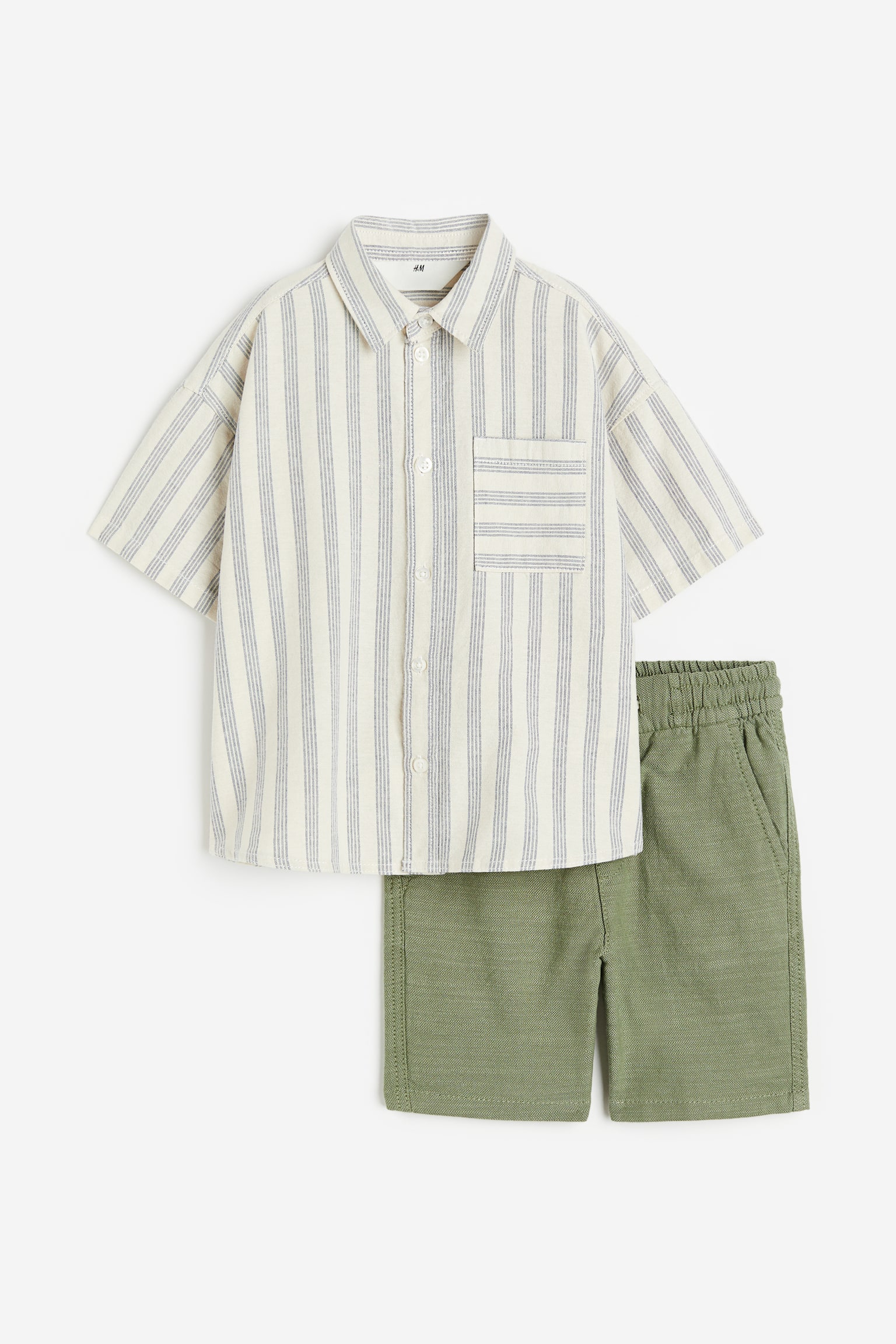 2-piece Cotton Set - Khaki green/Stripe - 1