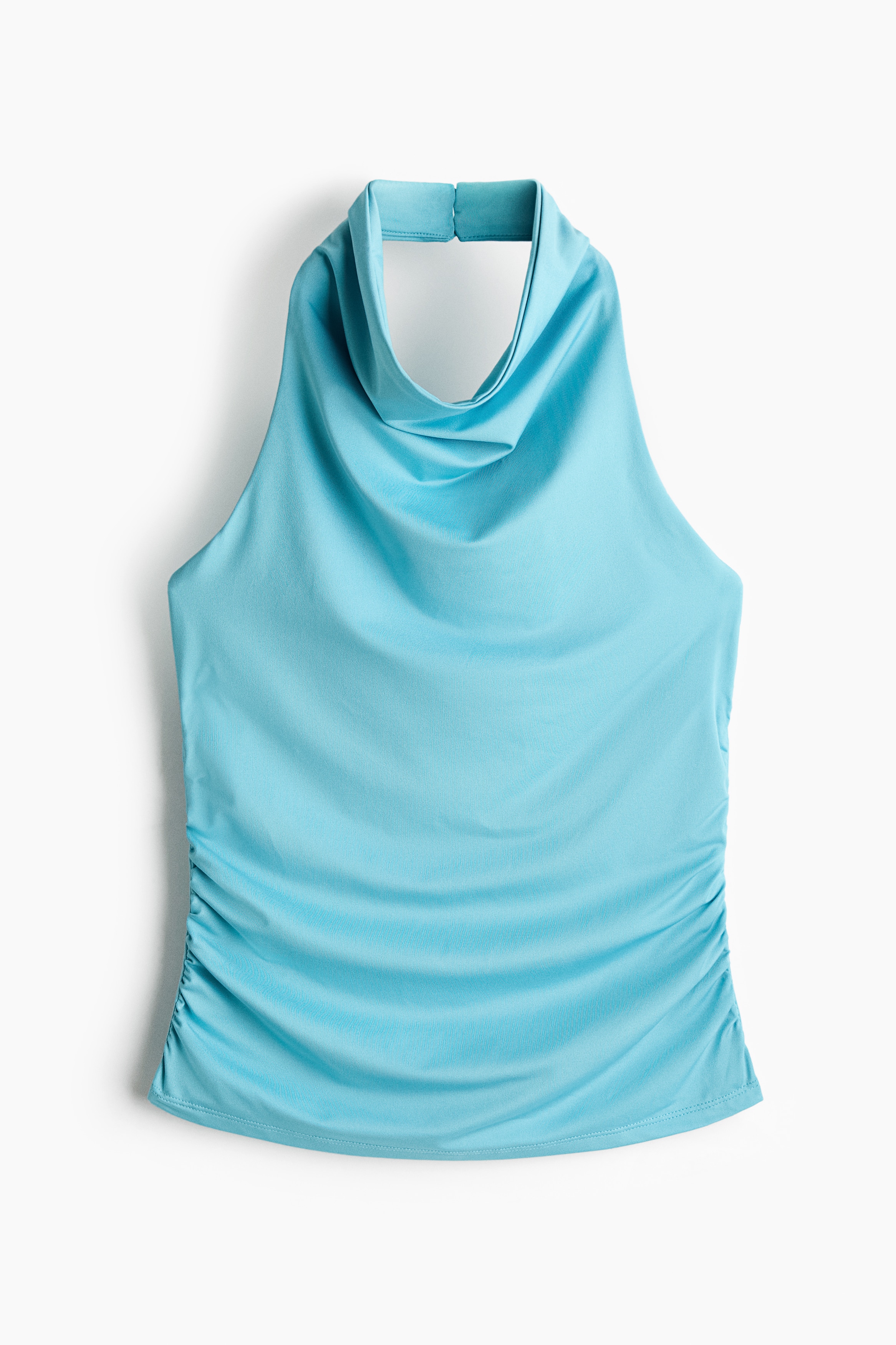 Gathered halterneck top - Turquoise/Light beige/Black