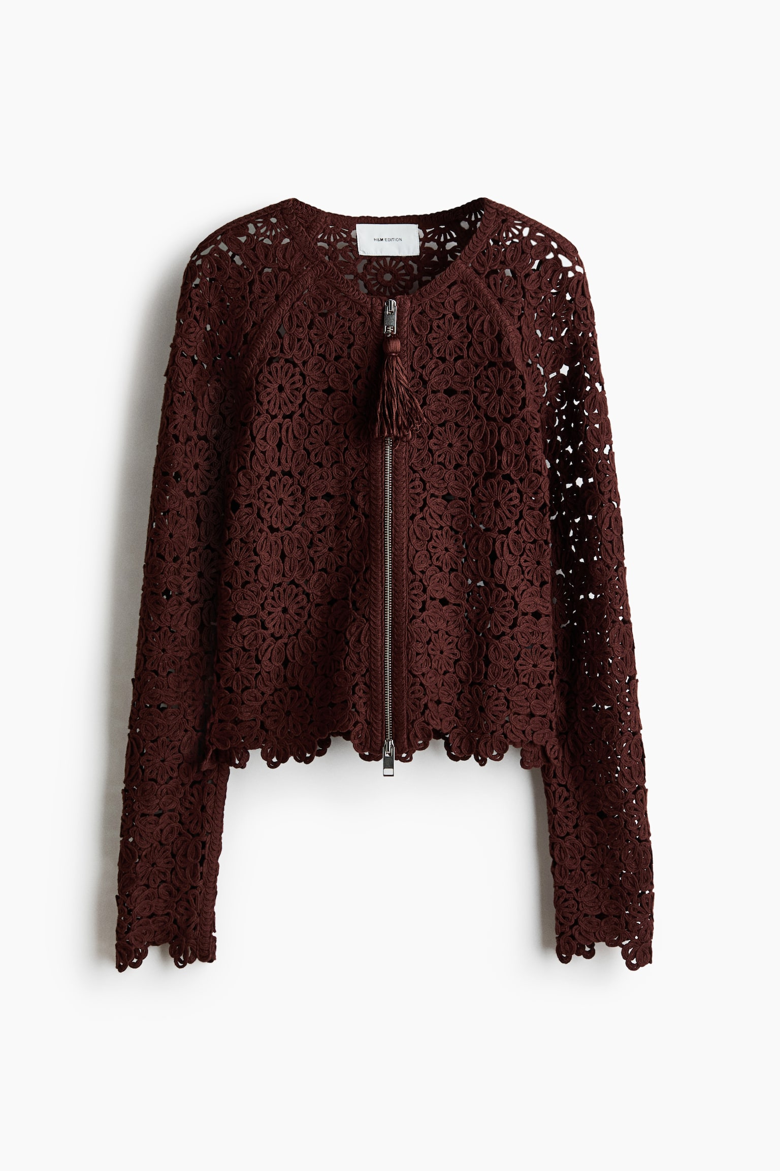 Crochet-look cardigan - Dark brown - 2