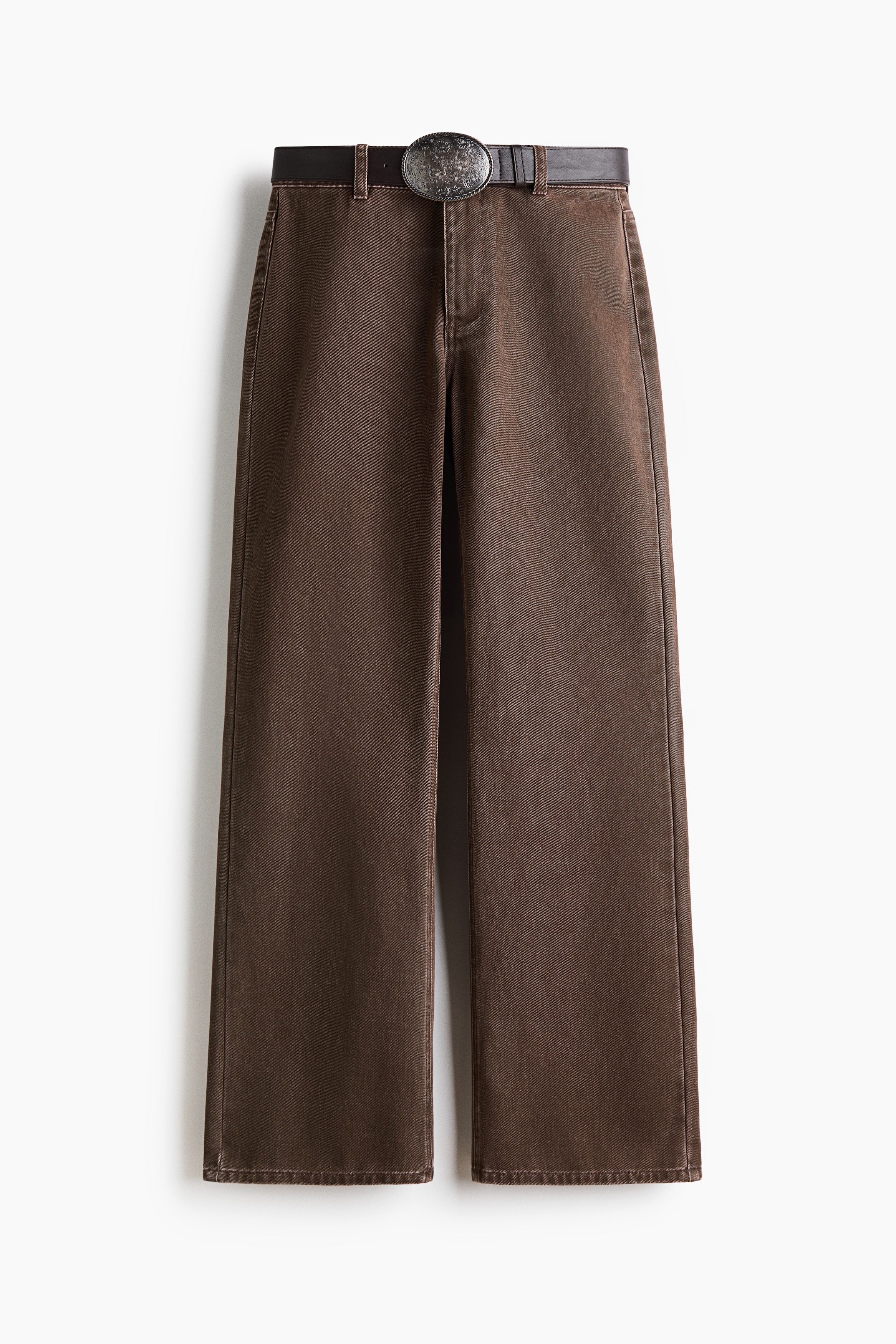 Belted twill trousers - Dark brown