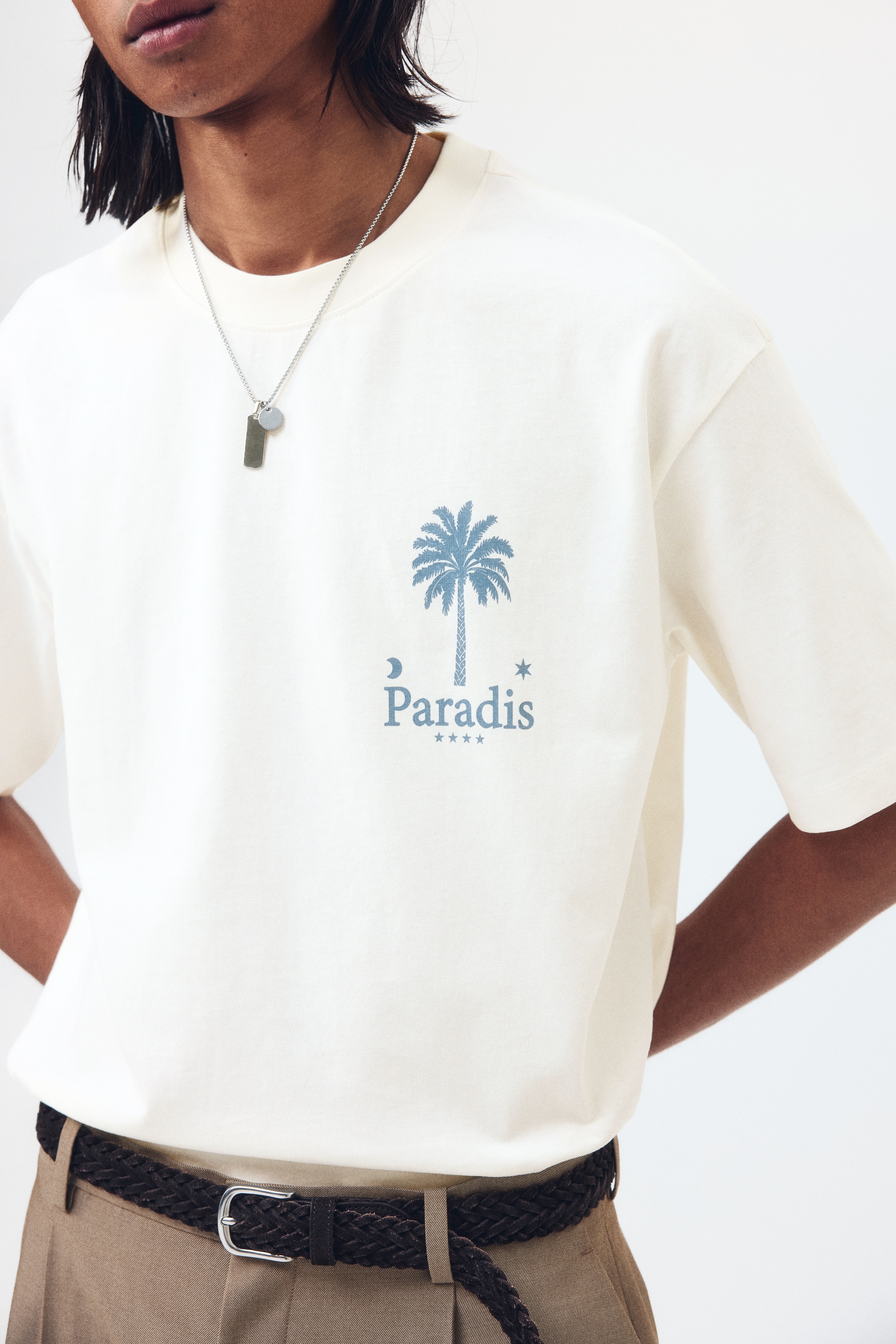 Men's Cream/Paradis Relaxed Fit Printed cotton T-shirt | H&M MY