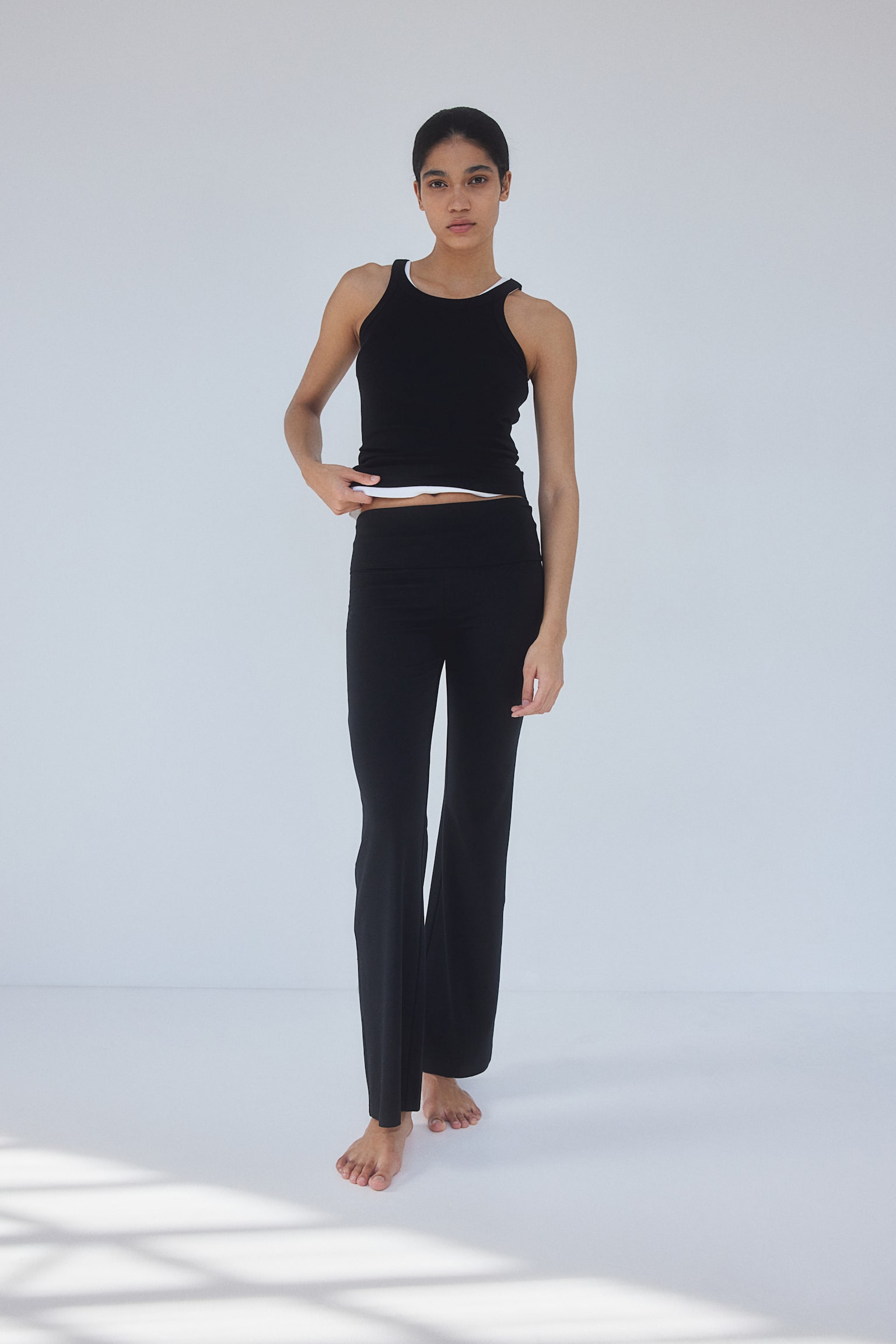 Flared jersey trousers - Black/Light grey marl - 6