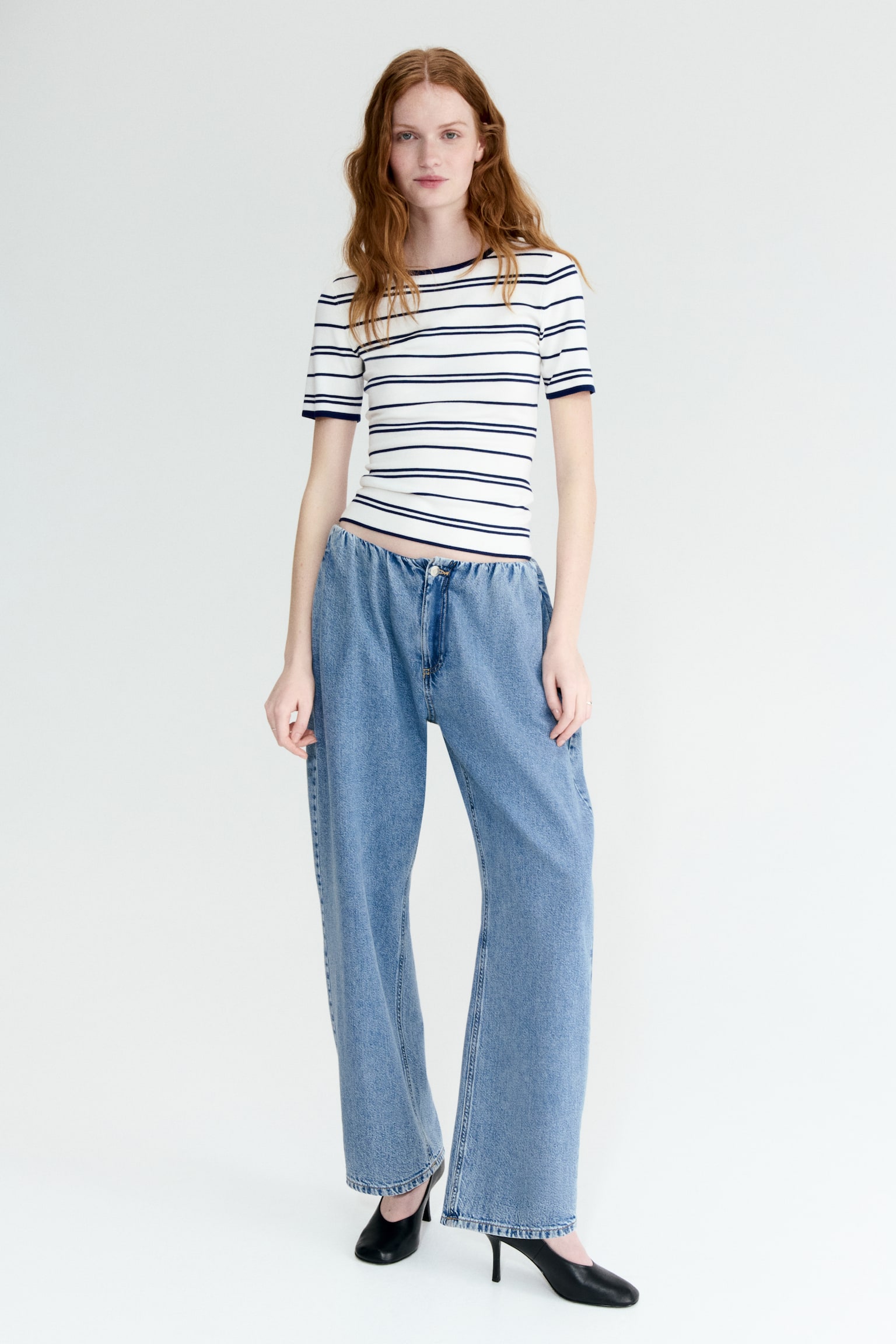 Fine-knit T-shirt - White/Blue striped/Black/Light blue/Green/White/Black striped - 2
